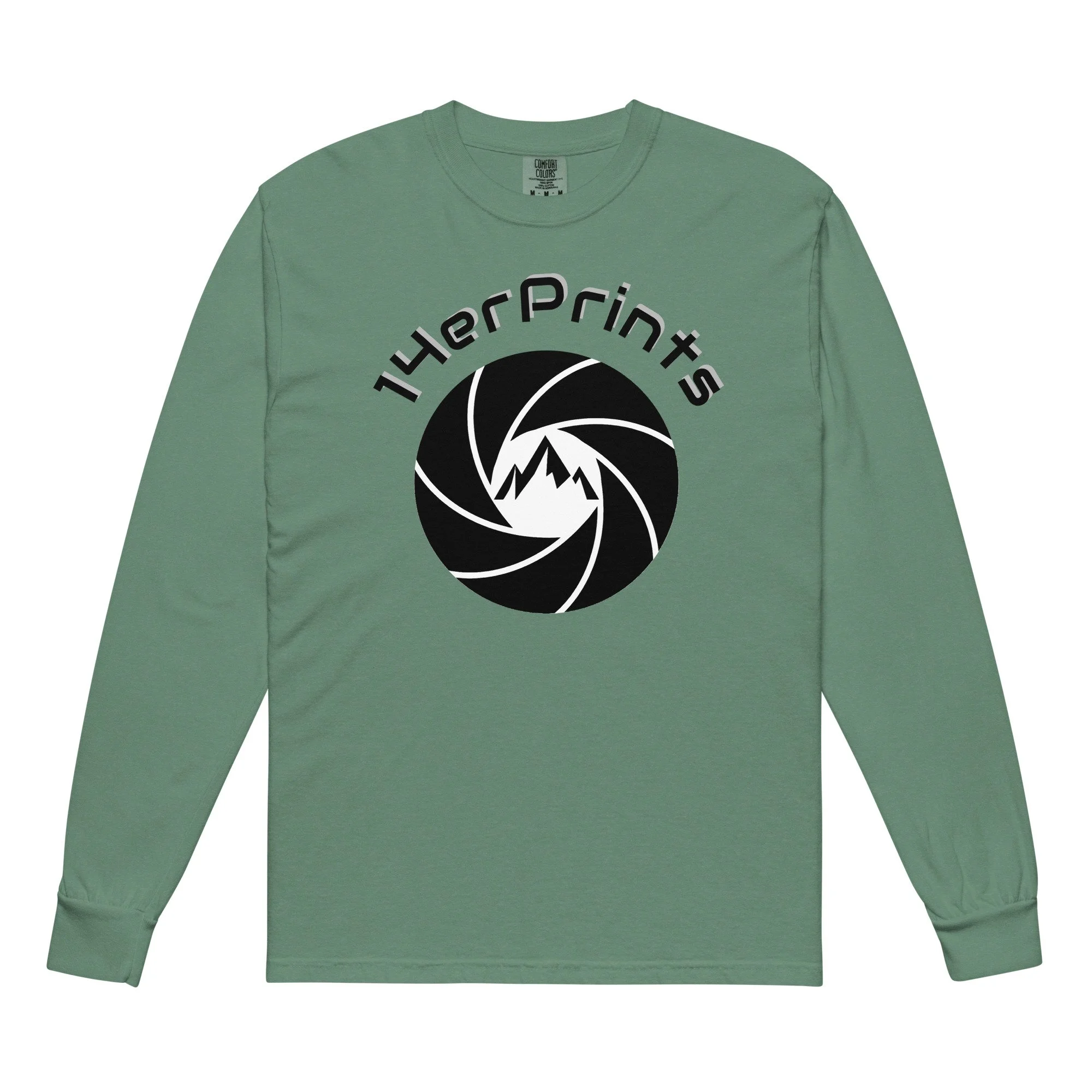 14erprints garment-dyed heavyweight long sleeve shirt – light green front