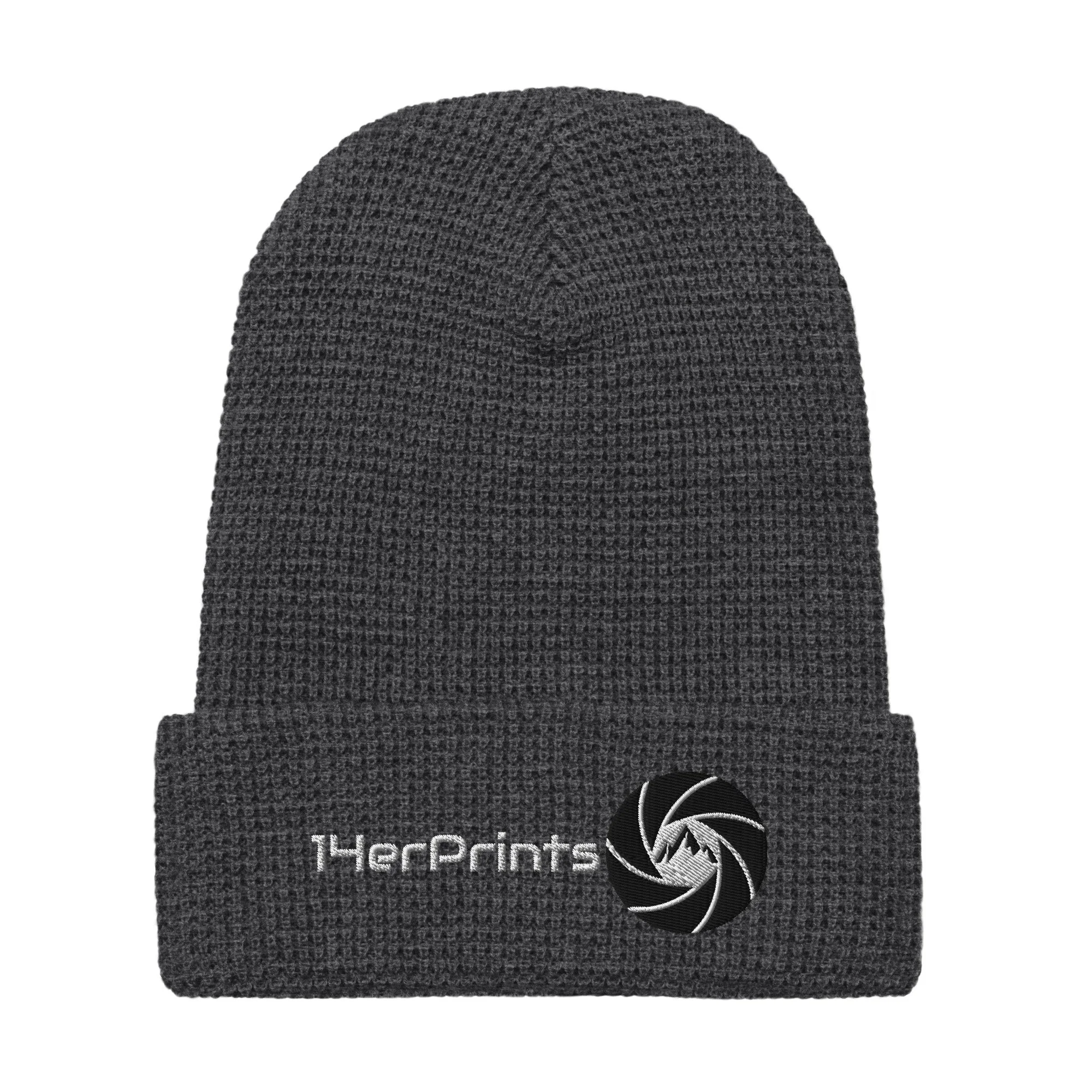 14erprints waffle beanie – heather charcoal front