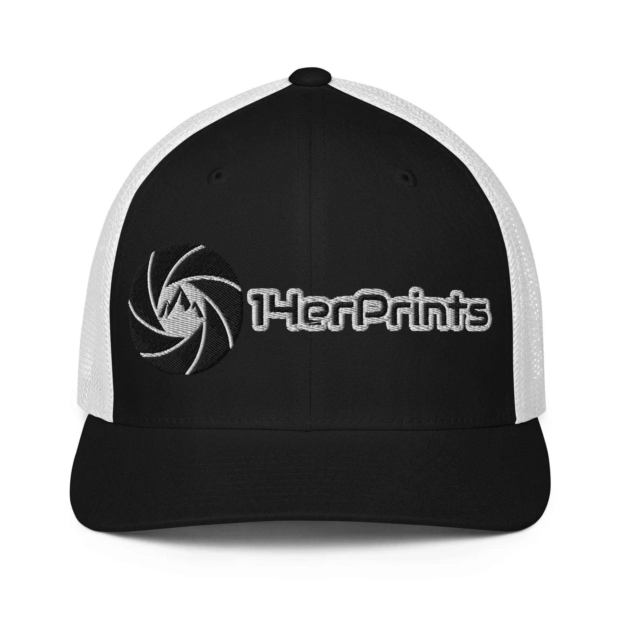 14erprints closed-back trucker hat – black/white front