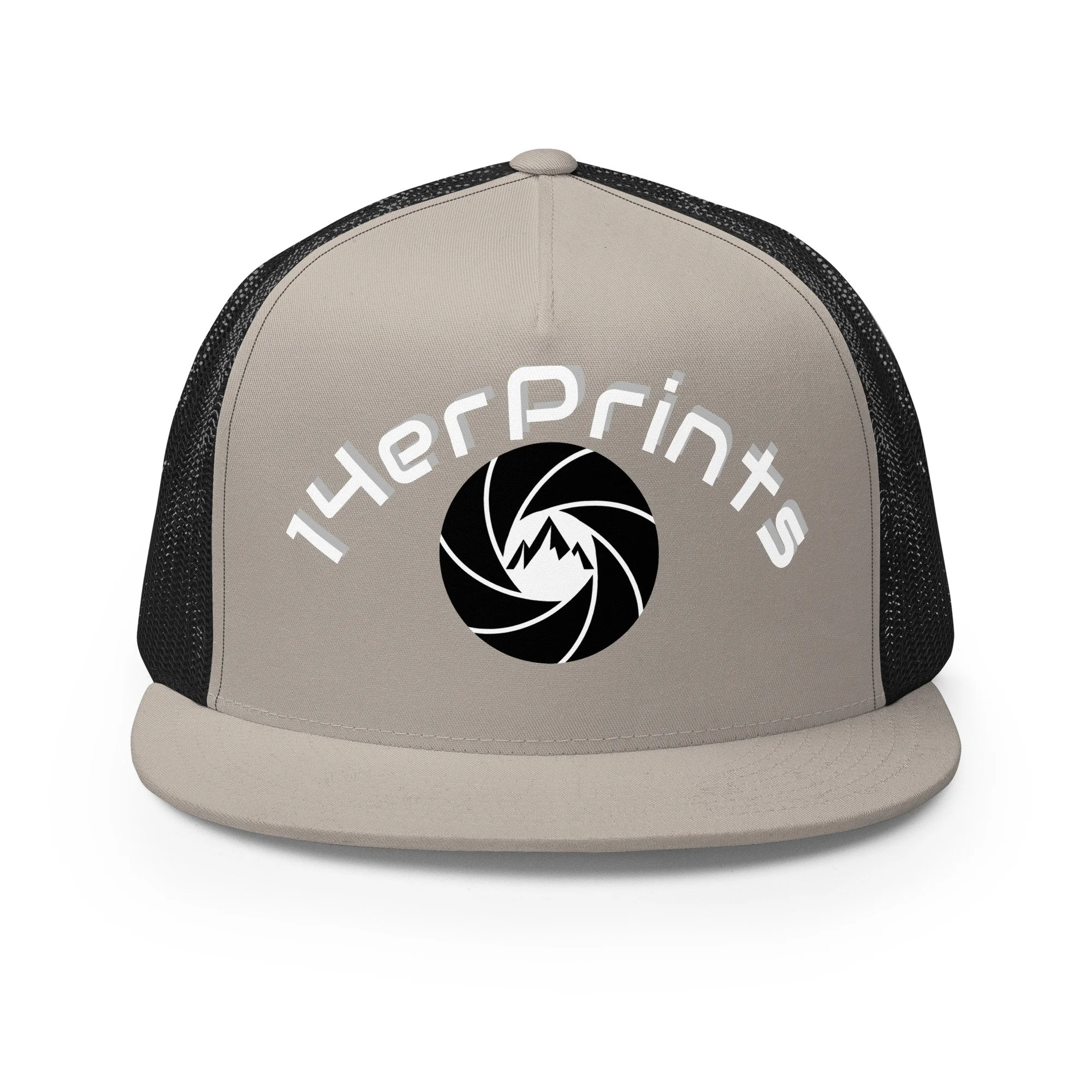 14erprints traditional trucker hat – silver/ black front