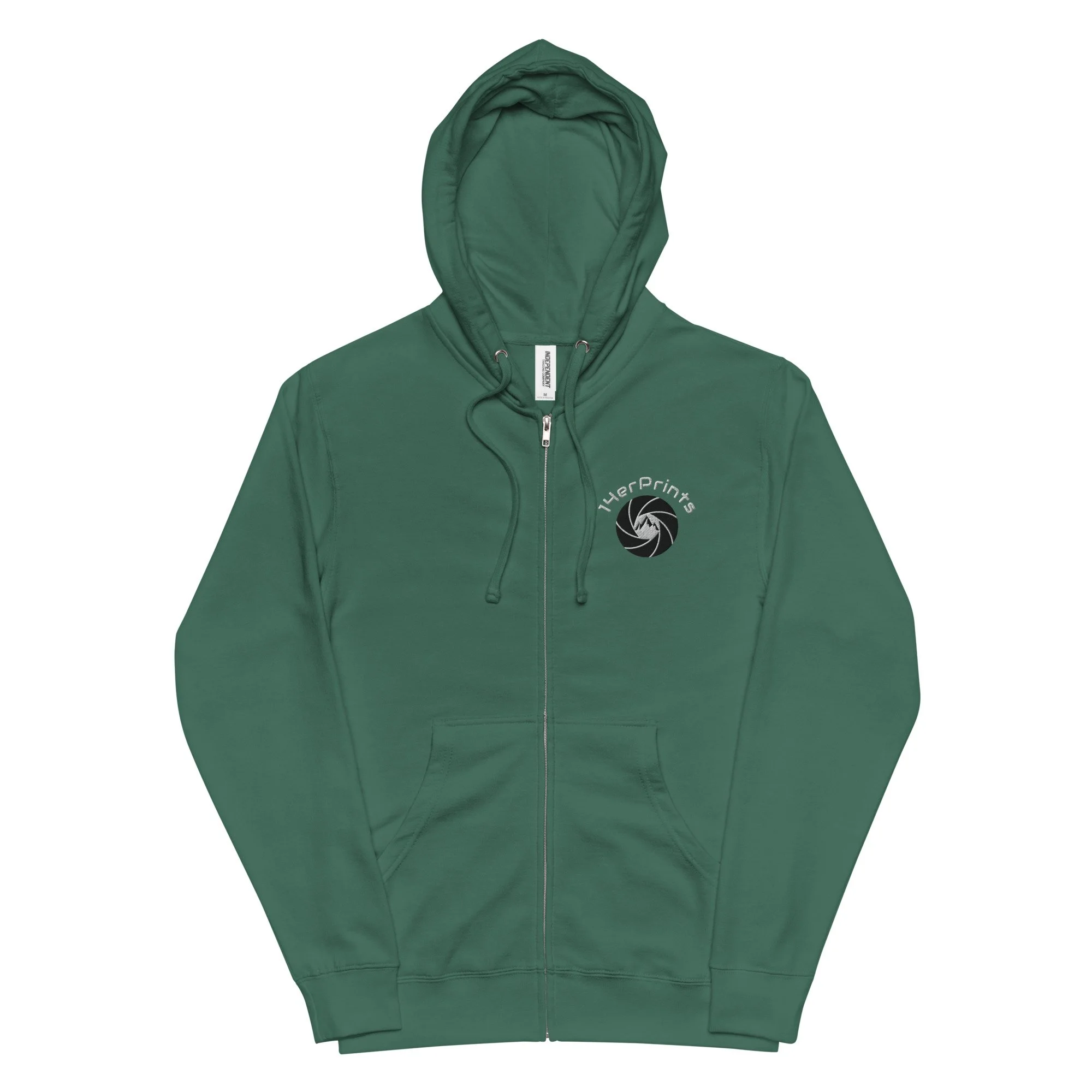 14erprints fleece zip up hoodie – alpine green front