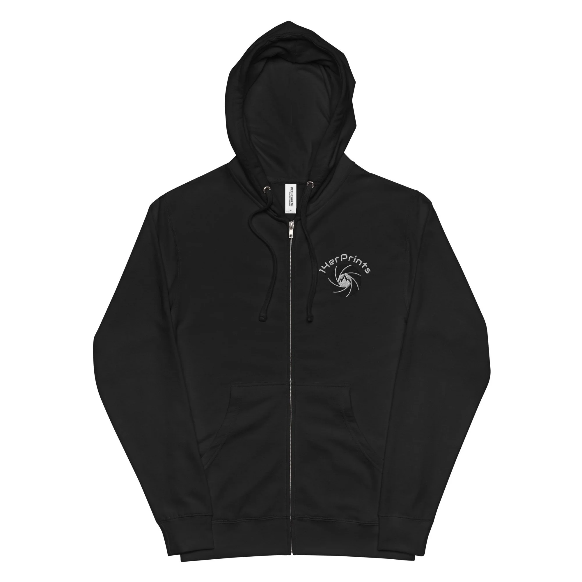 14erprints fleece zip up hoodie – black front