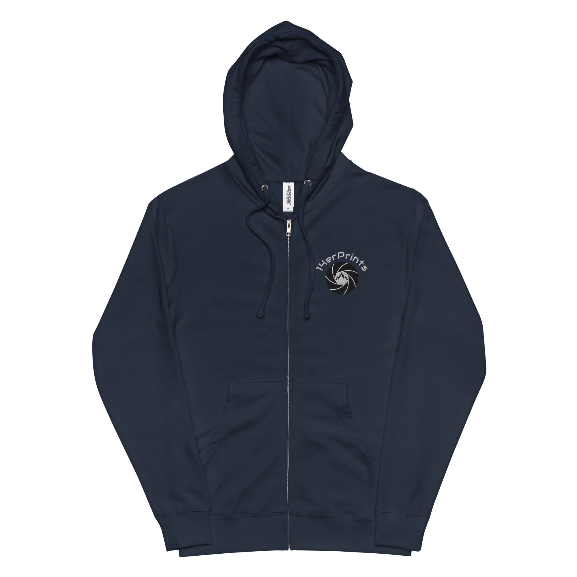 14erprints fleece zip up hoodie – classic navy front