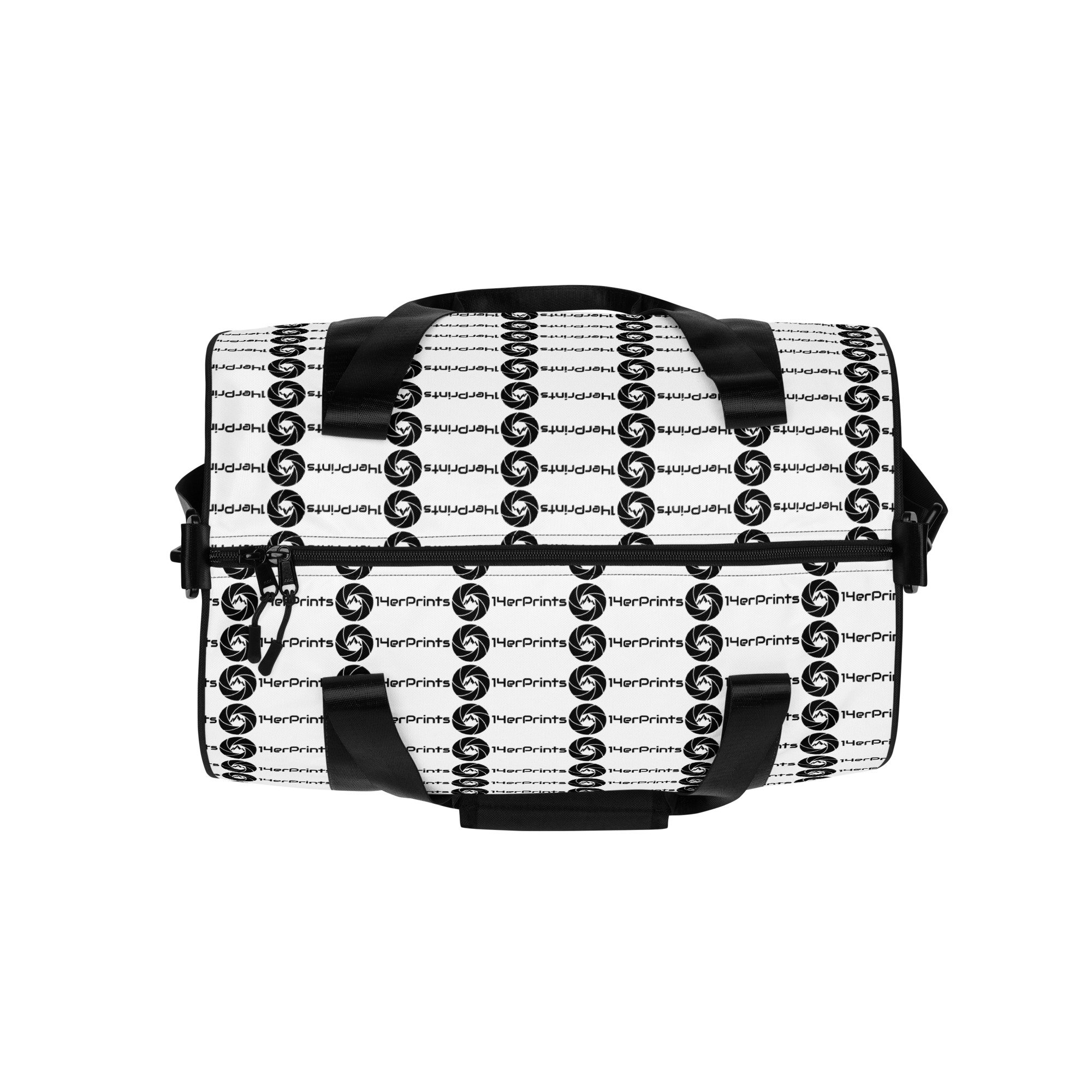 14erprints logo gym bag – white top view
