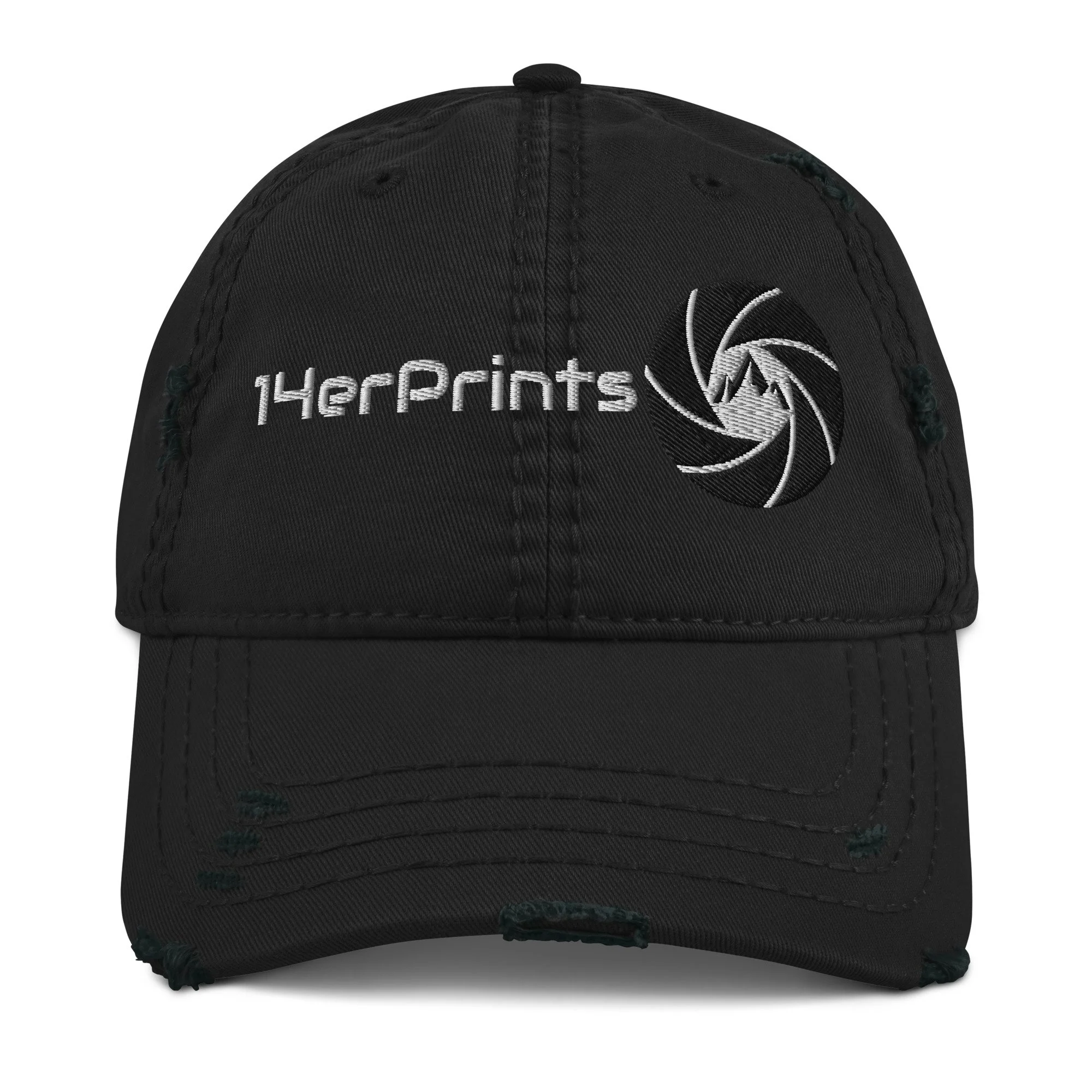 14erprints distressed dad hat – black front