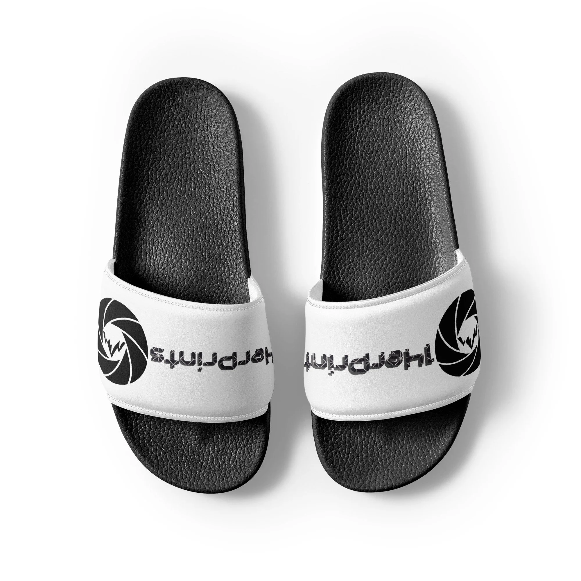 14erprints men's logo slides – black sole front down