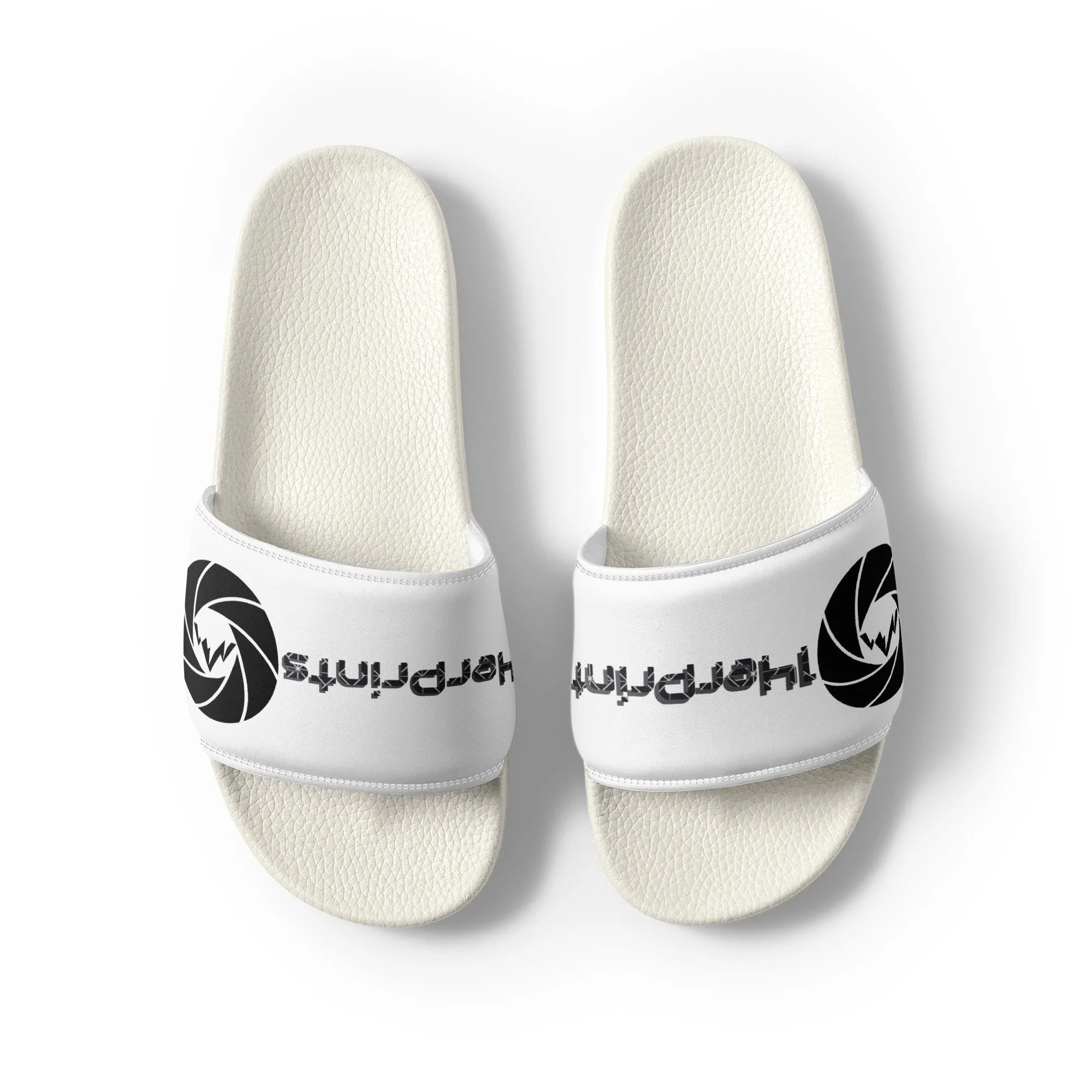 14erprints men's logo slides – white sole front down