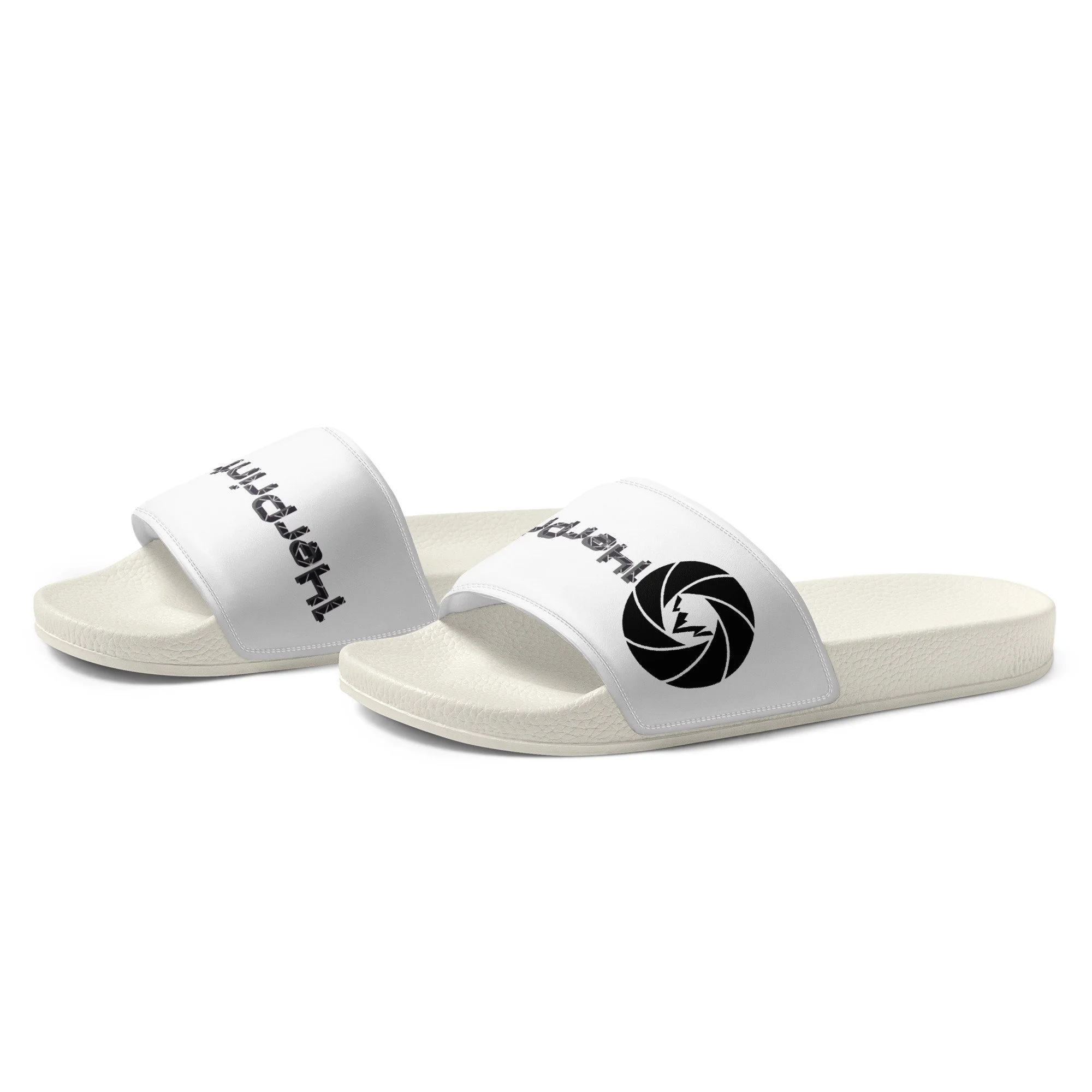 14erprints men's logo slides – white sole left front