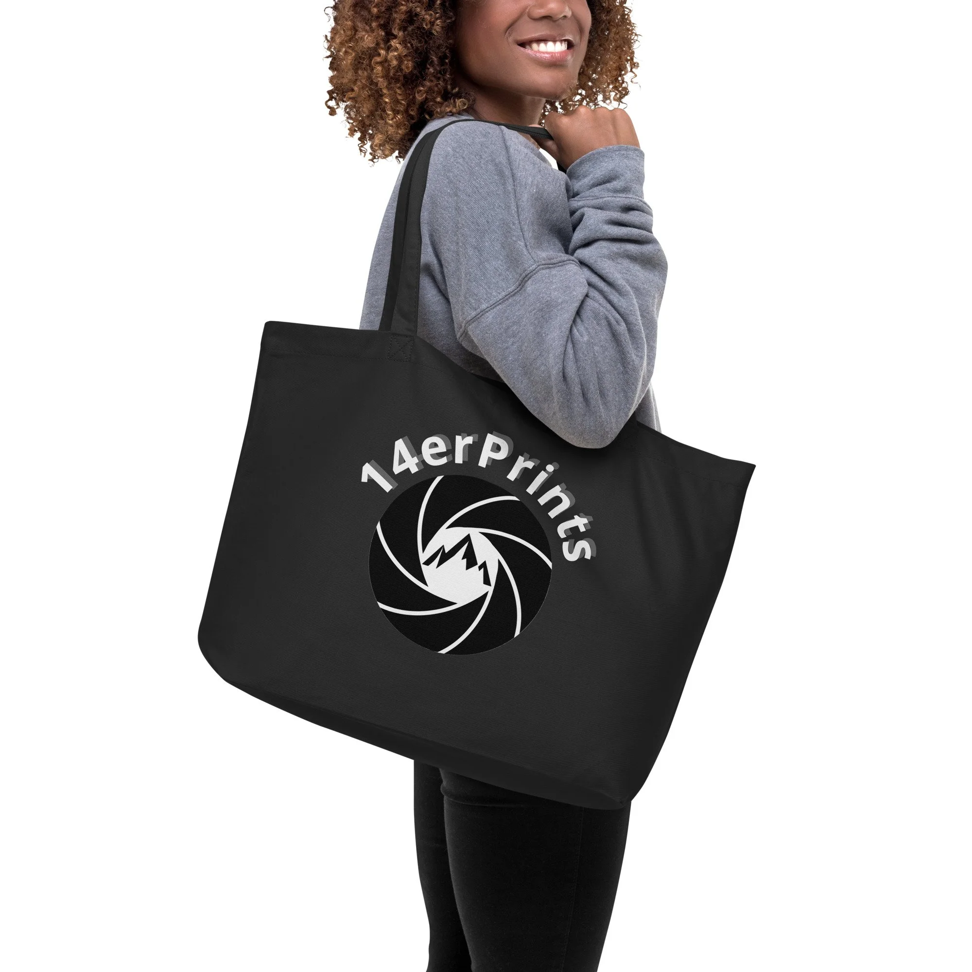 14erprints large logo tote bag – black back