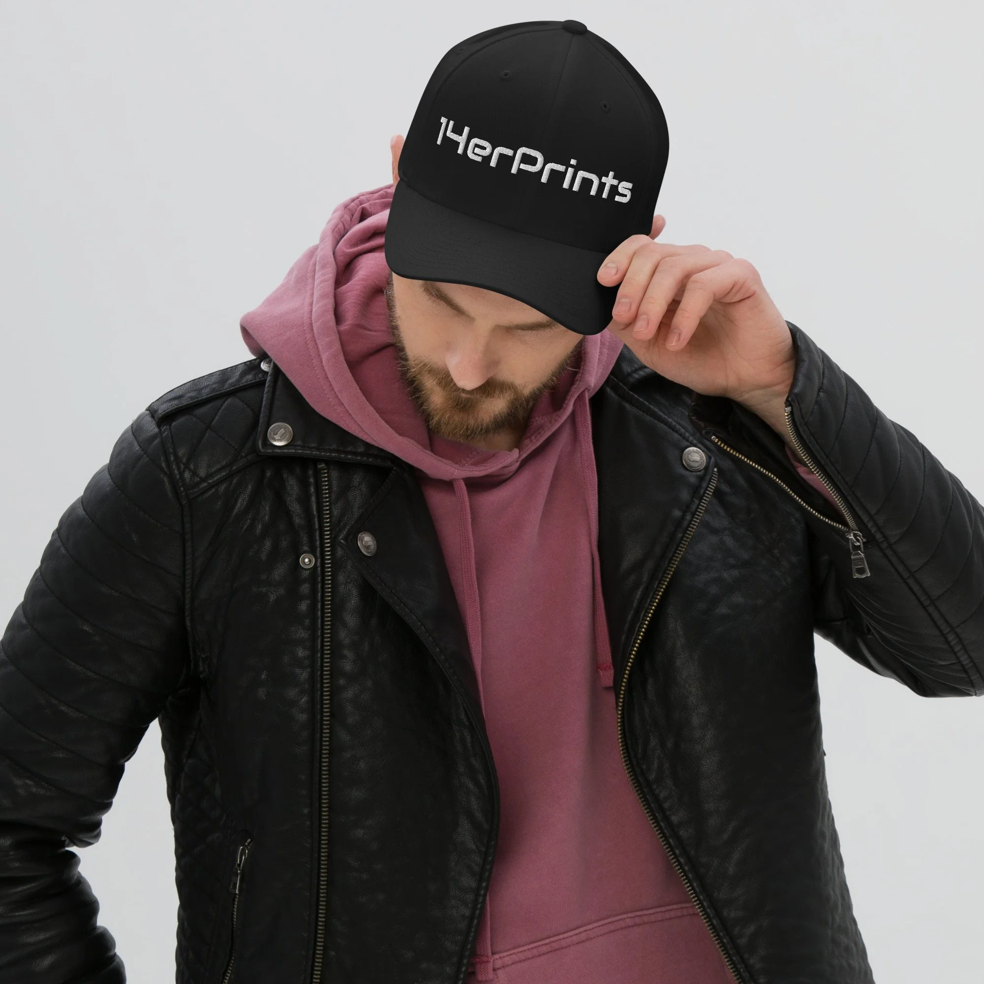 14erprints flexfit logo hat – black front view