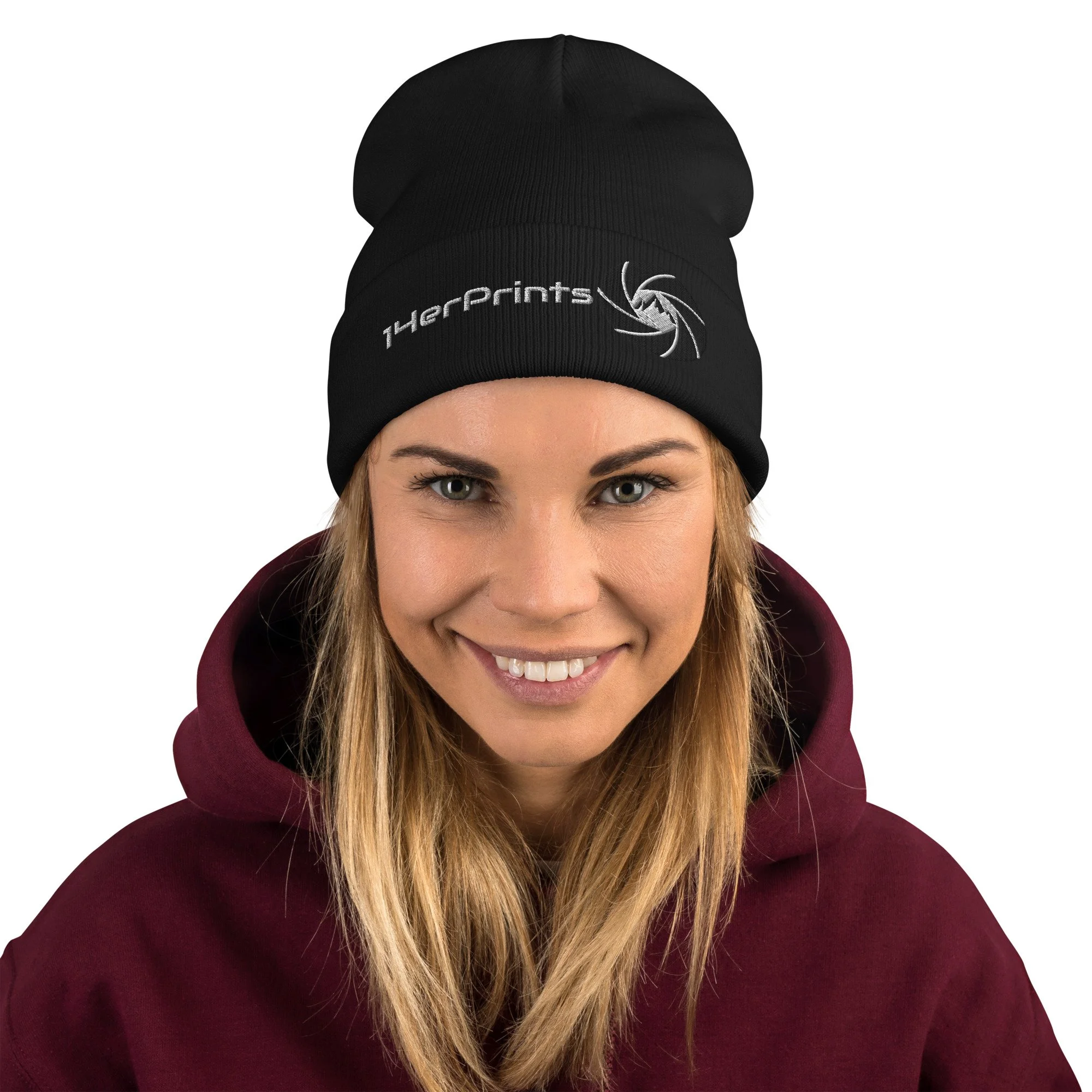 14erprints embroidered logo beanie – black front view