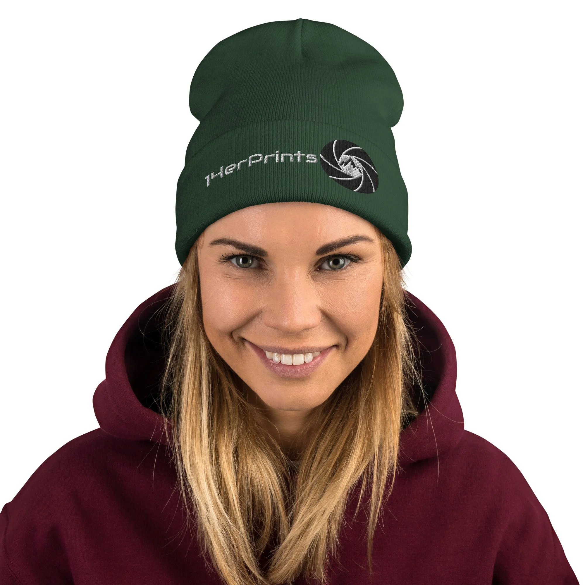 14erprints embroidered logo beanie – dark green front view
