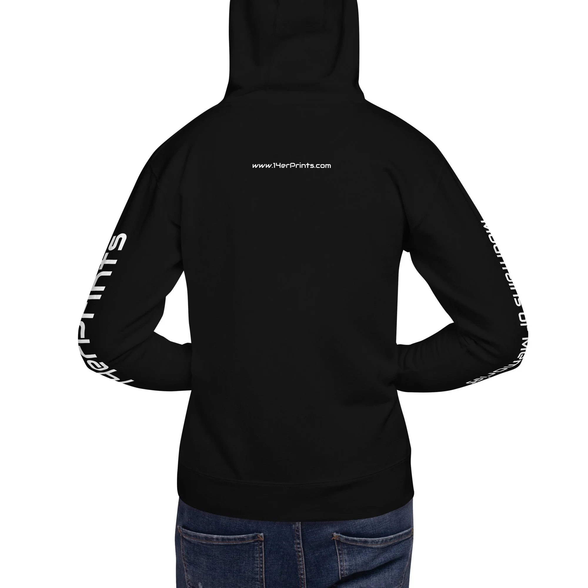 14erprints premium pullover hoodie – black back view