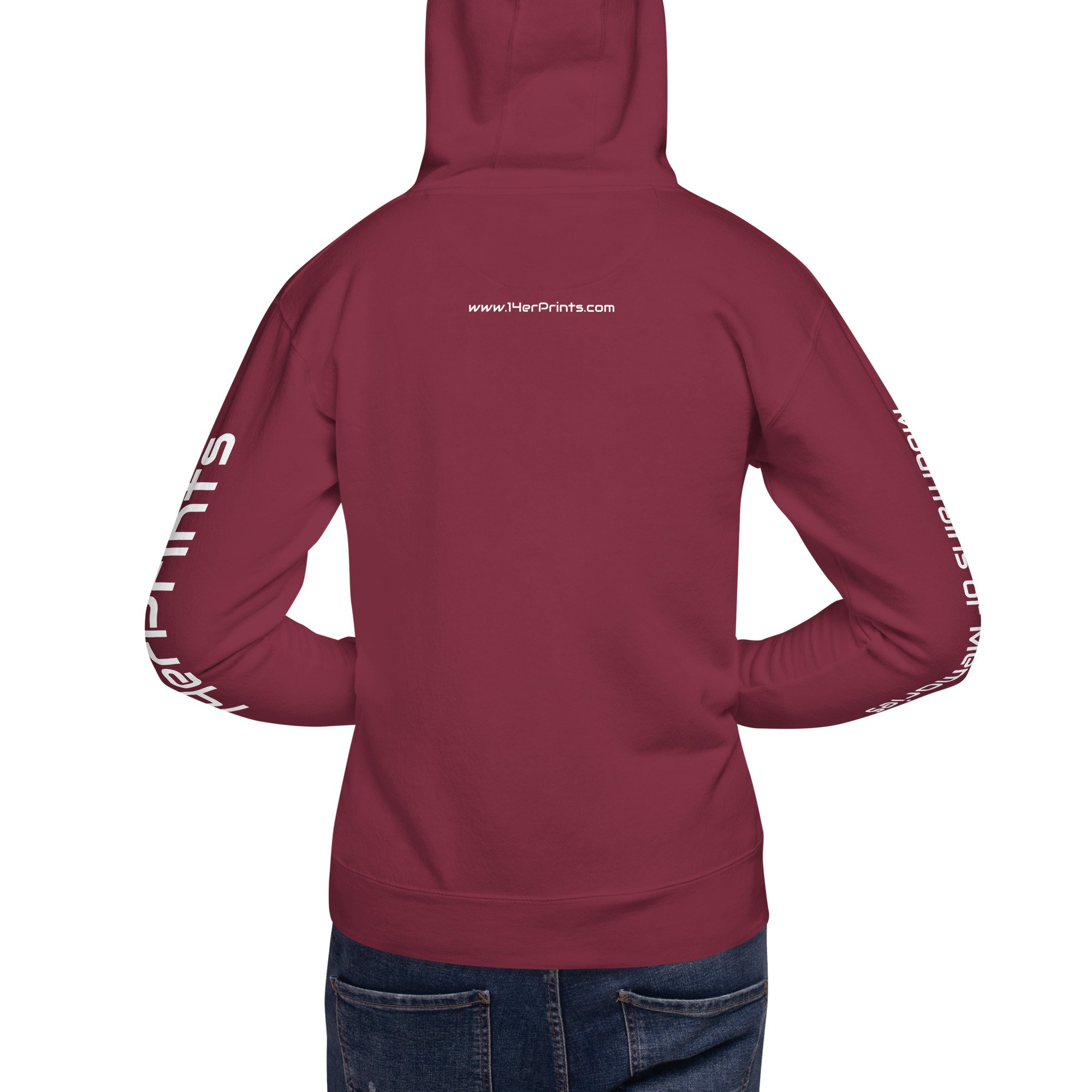 14erprints premium pullover hoodie – maroon back view