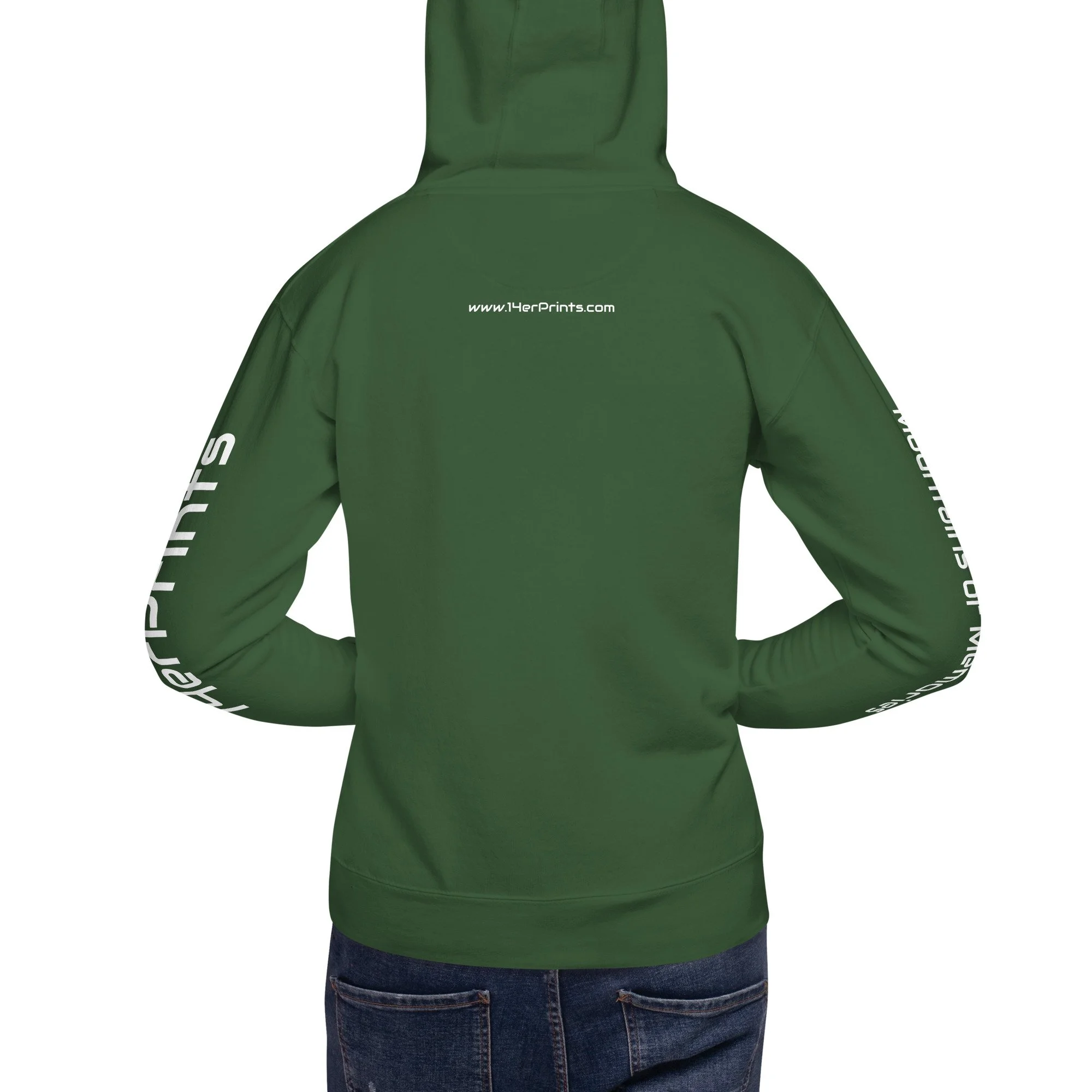 14erprints premium pullover hoodie – forest green back view