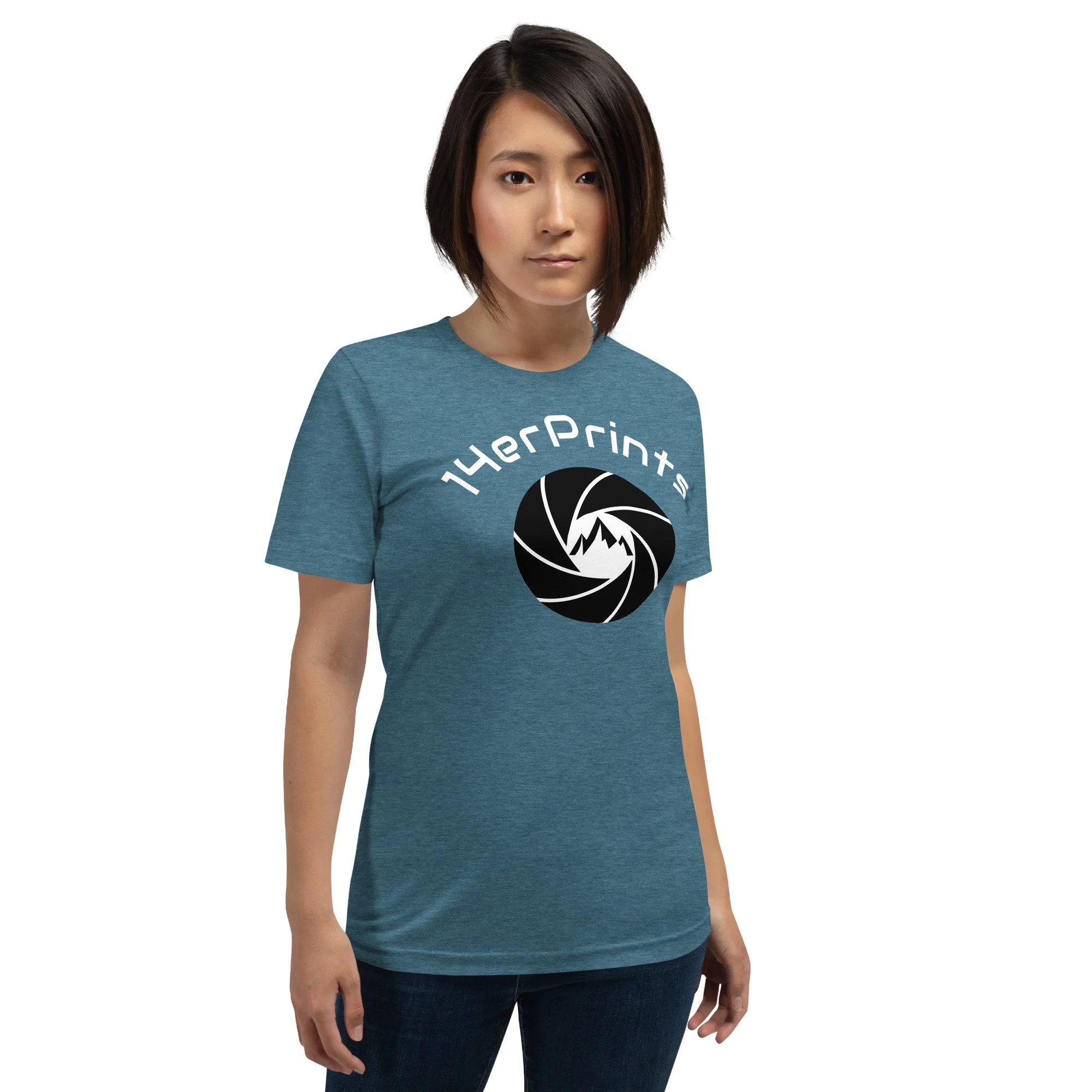 14erprints premium staple t-shirt – heather deep teal front view