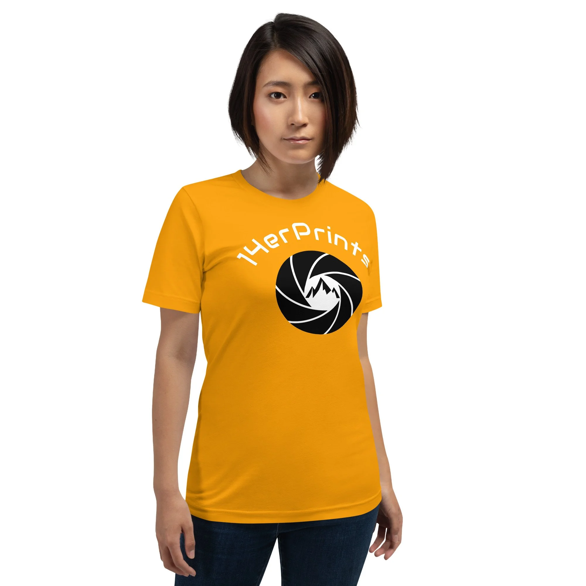 14erprints premium staple t-shirt – gold front view