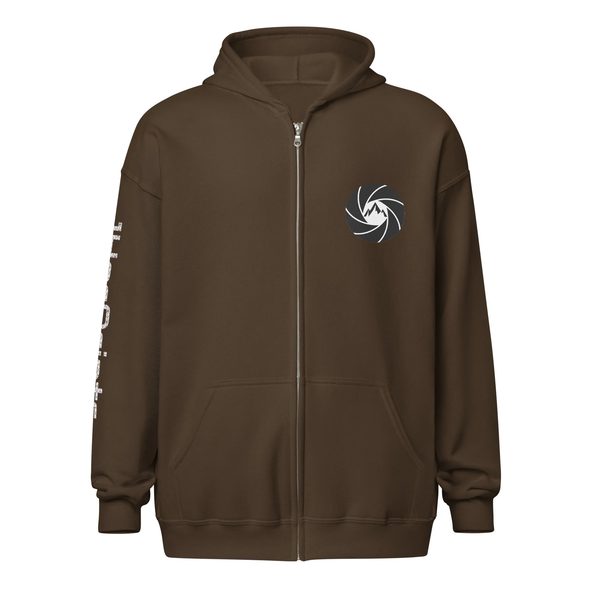 14erprints heavy blend zip hoodie – dark chocolate front