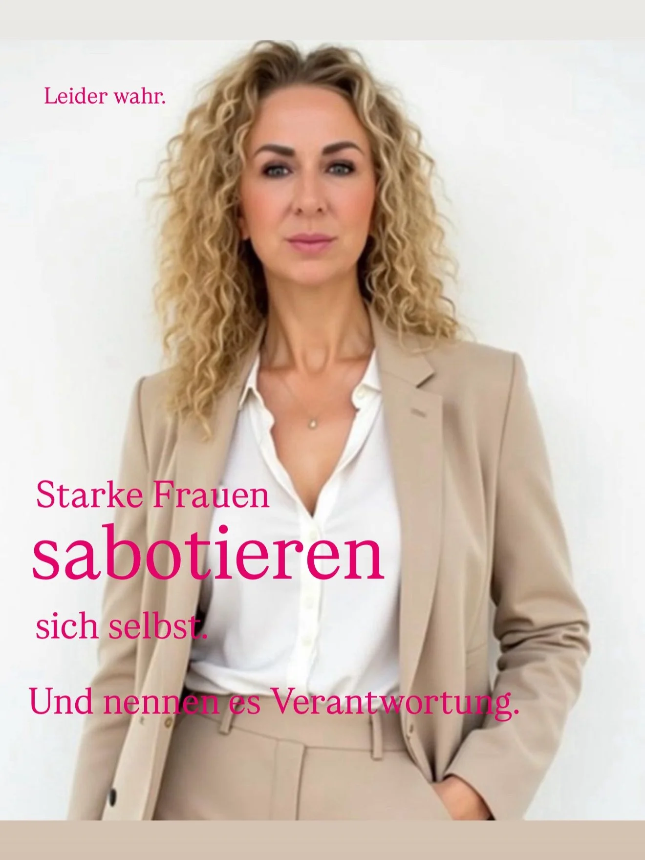 Du bist nicht &uuml;berfordert.
Du bist angepasst.

Du hast gelernt, stark zu sein.
Verl&auml;sslich zu sein.
Alles im Griff zu haben.

Aber wei&szlig;t Du, was Du nie gelernt hast?

Dich selbst an erste Stelle zu setzen,
ohne schlechtes Gewissen.

A