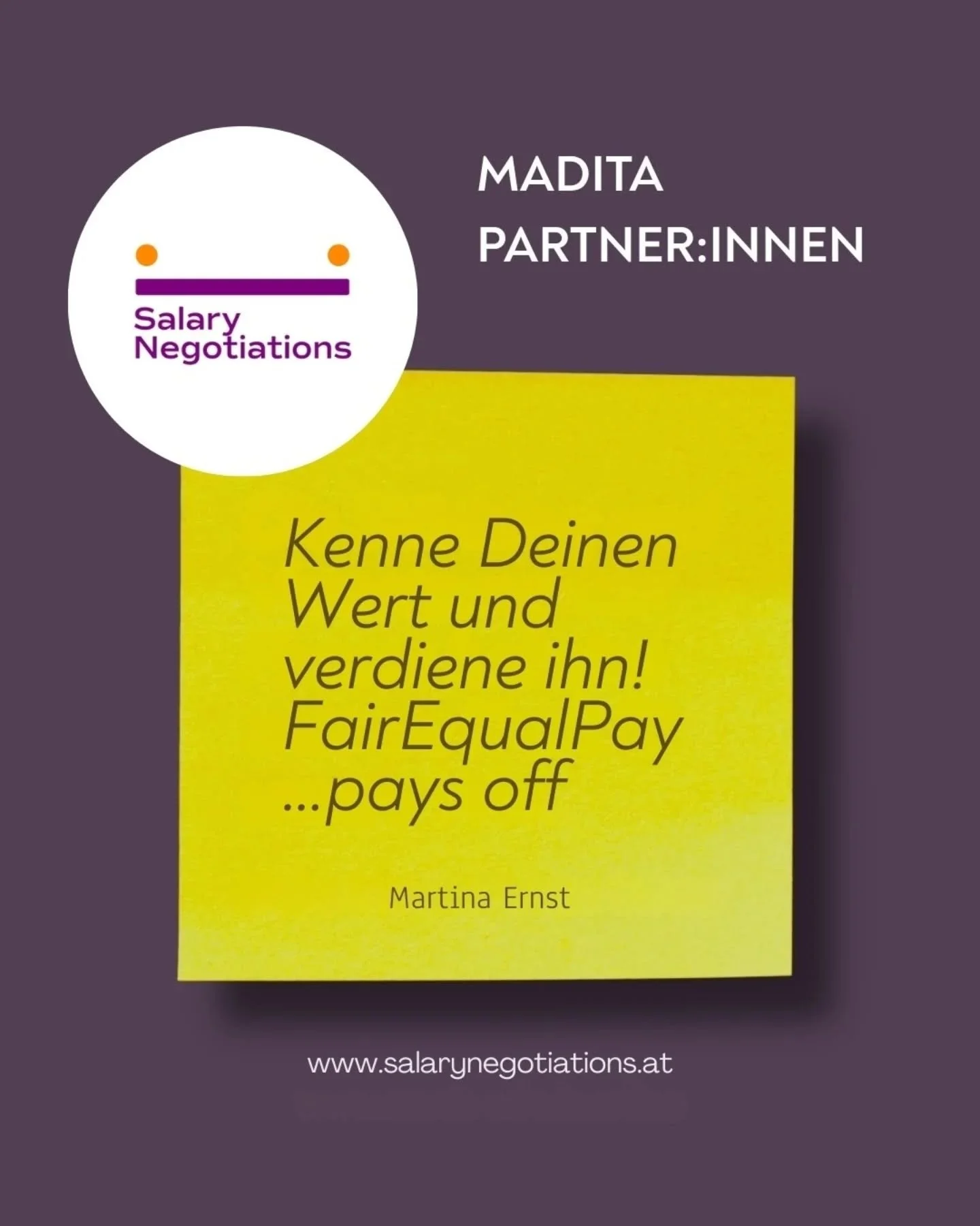 Im MADITA Netzwerk gibt es viele Unterst&uuml;tzerinnen. Einige Partnerinnen begleiten uns bereits von Anfang an, und tun selbst Gro&szlig;artiges, um Frauen auf ihrem Weg zu st&auml;rken.

Eine von ihnen ist Martina Ernst, Gr&uuml;nderin von @salary