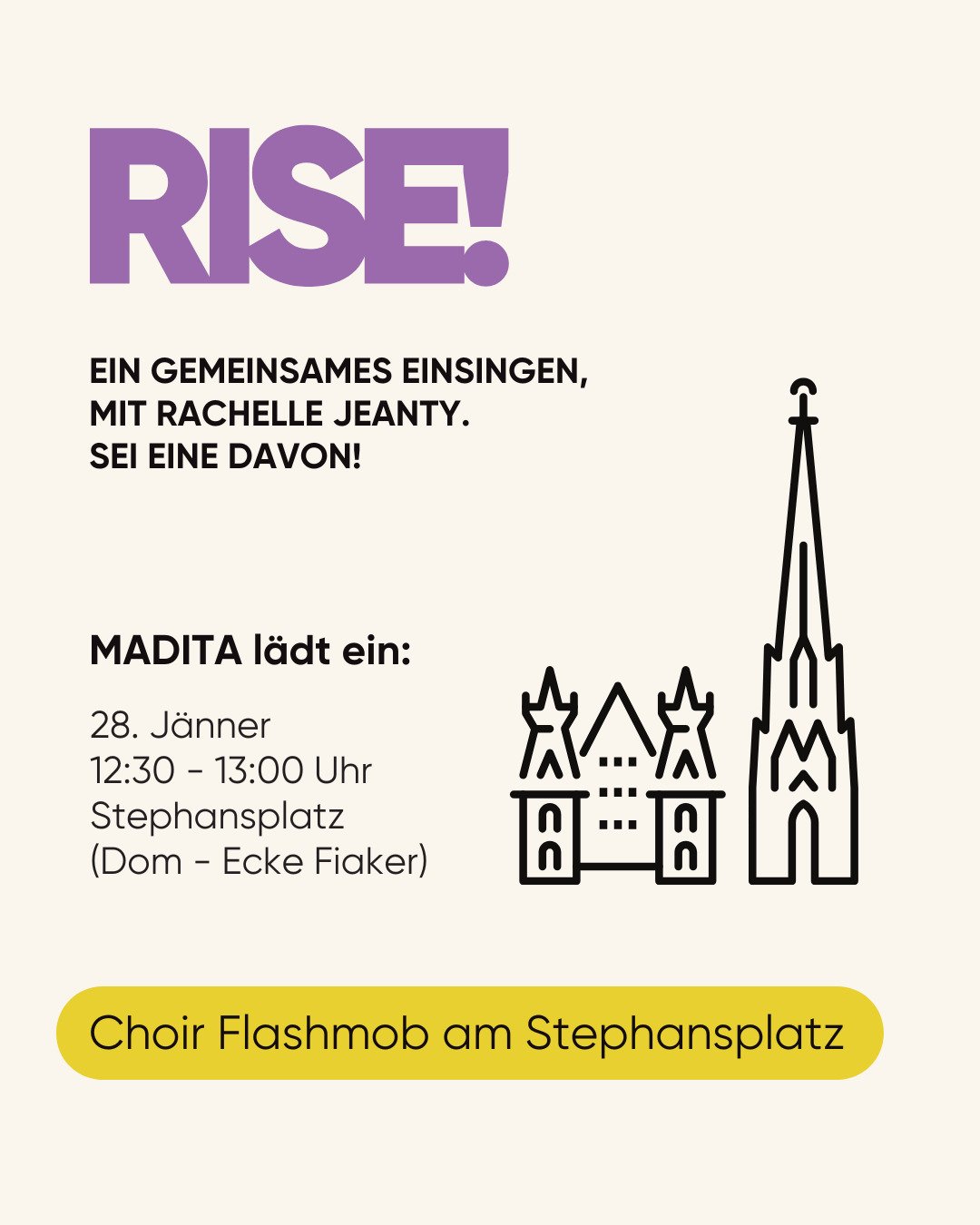 MADITA l&auml;dt ein: 𝗖𝗛𝗢𝗜𝗥 𝗙𝗟𝗔𝗦𝗛𝗠𝗢𝗕 𝗔𝗠 𝗦𝗧𝗘𝗣𝗛𝗔𝗡𝗦𝗣𝗟𝗔𝗧𝗭

Etwas Besonderes liegt in der Luft - und wir wollen dich dabei haben.

Wir erheben unsere Stimmen nicht nur am Weltfrauentag in der Wiener Staatsoper, sondern das ganz