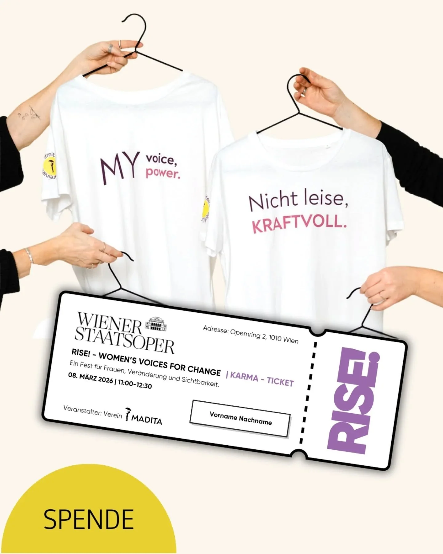 DAS POWER DUO:
Du m&ouml;chtest einer Frau erm&ouml;glichen, bei 𝗥𝗜𝗦𝗘! 𝗪𝗼𝗻𝗲𝗻𝘀`𝘀 𝗩𝗼𝗶𝗰𝗲𝘀 𝗳𝗼𝗿 𝗖𝗵𝗮𝗻𝗴𝗲 am Weltfrauentag im M&auml;rz 2026 dabei zu sein, auch wenn sie es sich selbst finanziell nicht leisten kann?

Dann verschenke