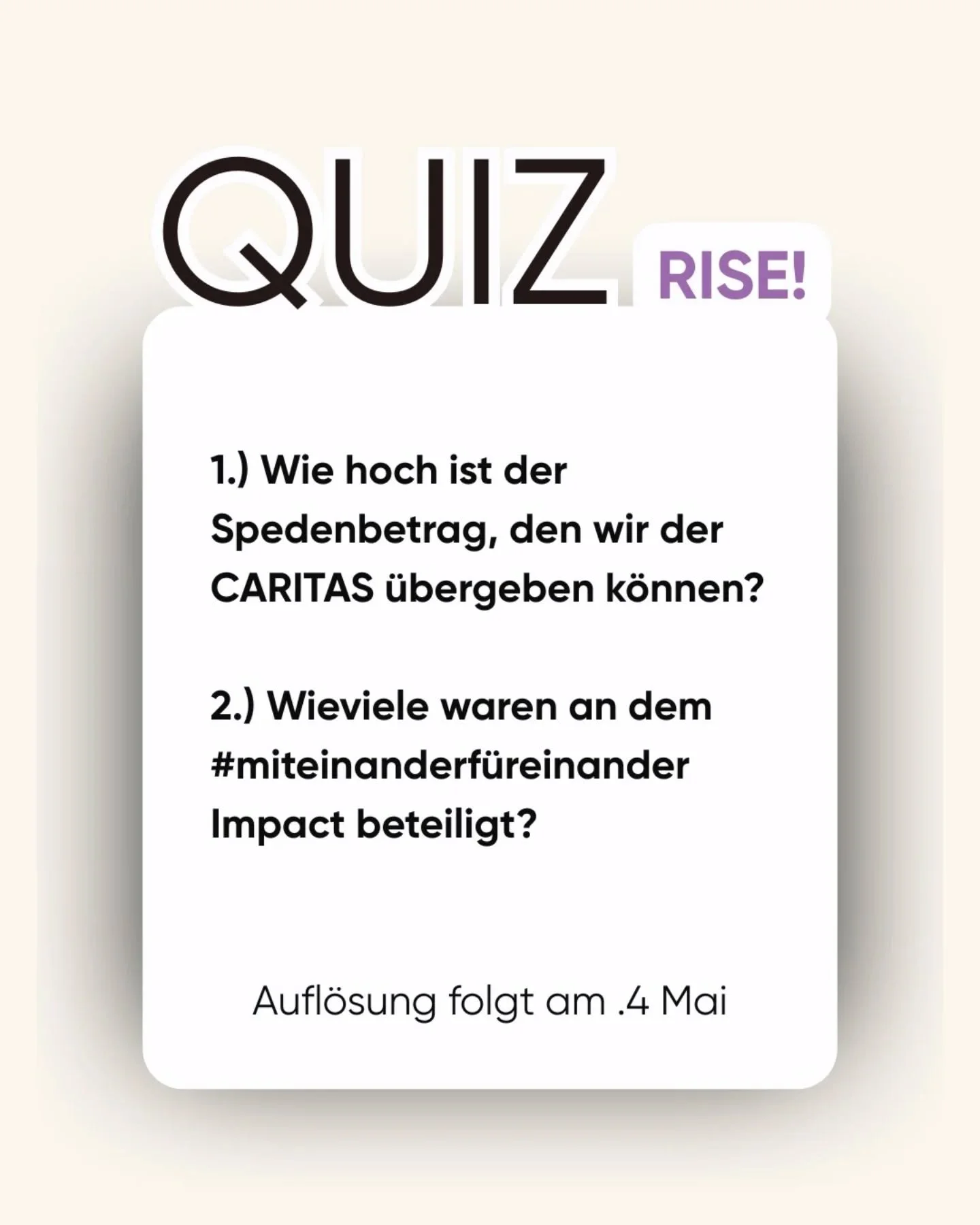 RISE! hat nicht nur die rund 2000 anwesenden Frauen ber&uuml;hrt, sondern 𝘄𝗶𝗿𝗸𝘁 𝘄𝗲𝗶𝘁 𝗱𝗮𝗿𝘂̈𝗯𝗲𝗿 𝗵𝗶𝗻𝗮𝘂𝘀, mit echtem Impact, der Kreise zieht 💜

Was 𝘀𝗰𝗵𝗮̈𝘁𝘇𝘁 du:

1.) Wie hoch ist der Spendenbetrag, den wir der CARITAS &uuml