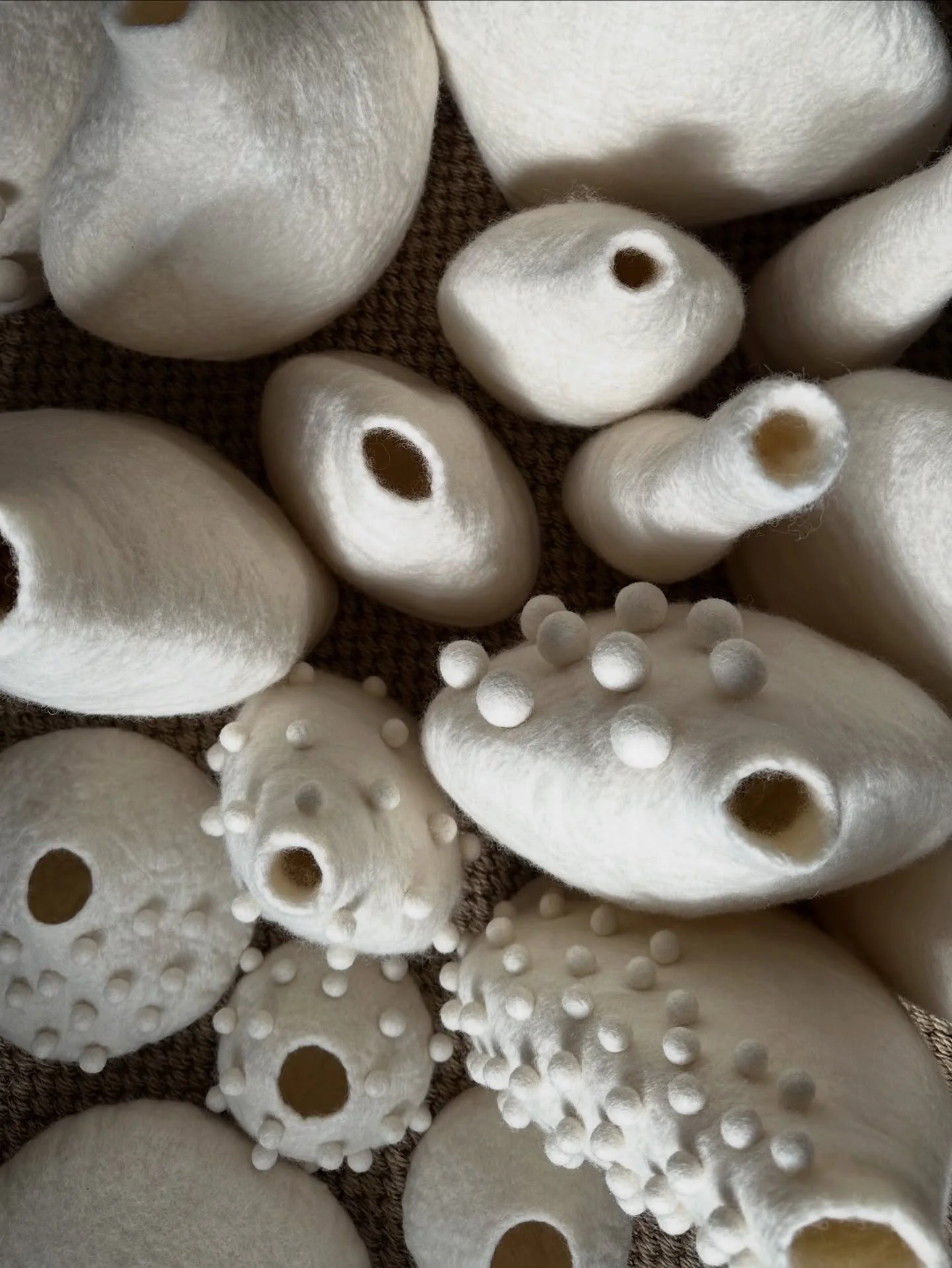 C O A S T A L  F O R M S 
Minimal, tactile, sculptural vessels
Hand felted merino wool fibres

All the wooliness, softness &amp; surface texture . . . 🤍 

You can see a collection of my vessels and wall art at the upcoming &lsquo;Tactile&rsquo; exhi