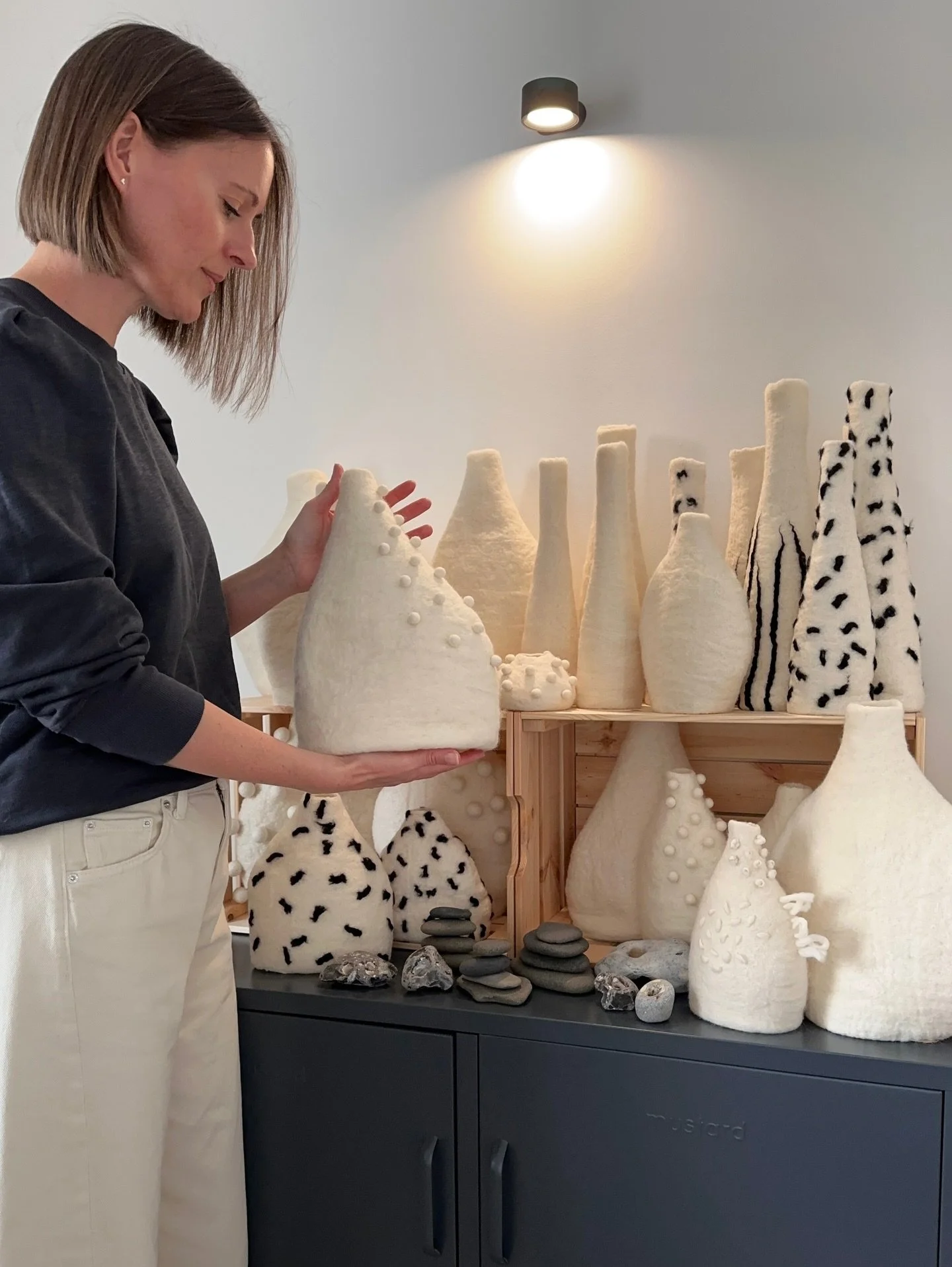 SCULPTURAL VESSELS . . .

Tactile surfaces &amp; organic forms, evoking ocean-worn pebbles &amp; coral shaped by time. Each vessel echoes the rhythms of the sea &amp; the quiet beauty of erosion.

Hand-felted 100% merino wool fibres, these sculptural