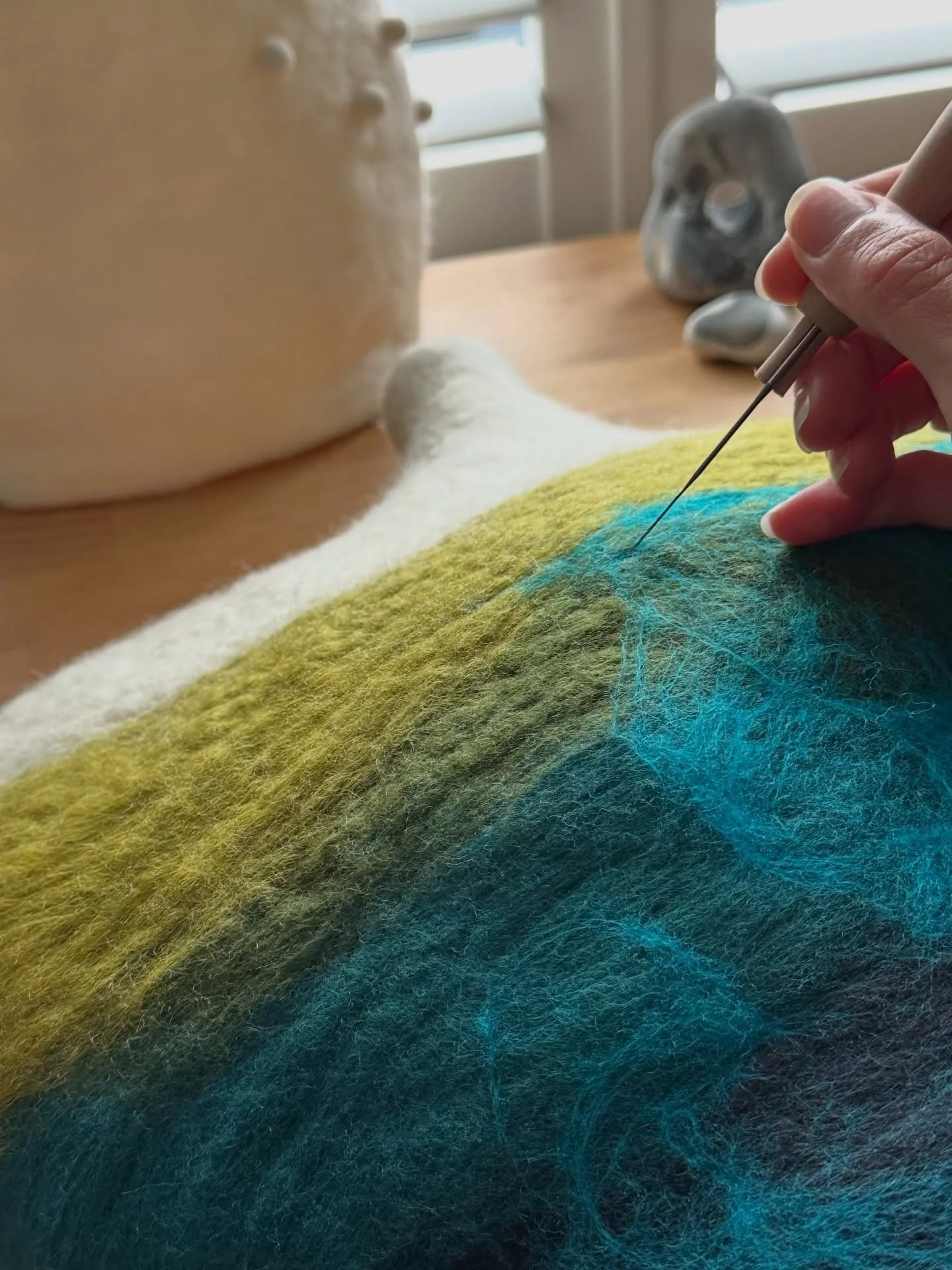 IN THE STUDIO 

This week&rsquo;s creativity: deep coastal hues, rich textures, wool fibres &amp; natural linen, wet felting &amp; needle felting, &amp; beautiful summer sunshine streaming through the shutters.

A week spent exploring the colours, te