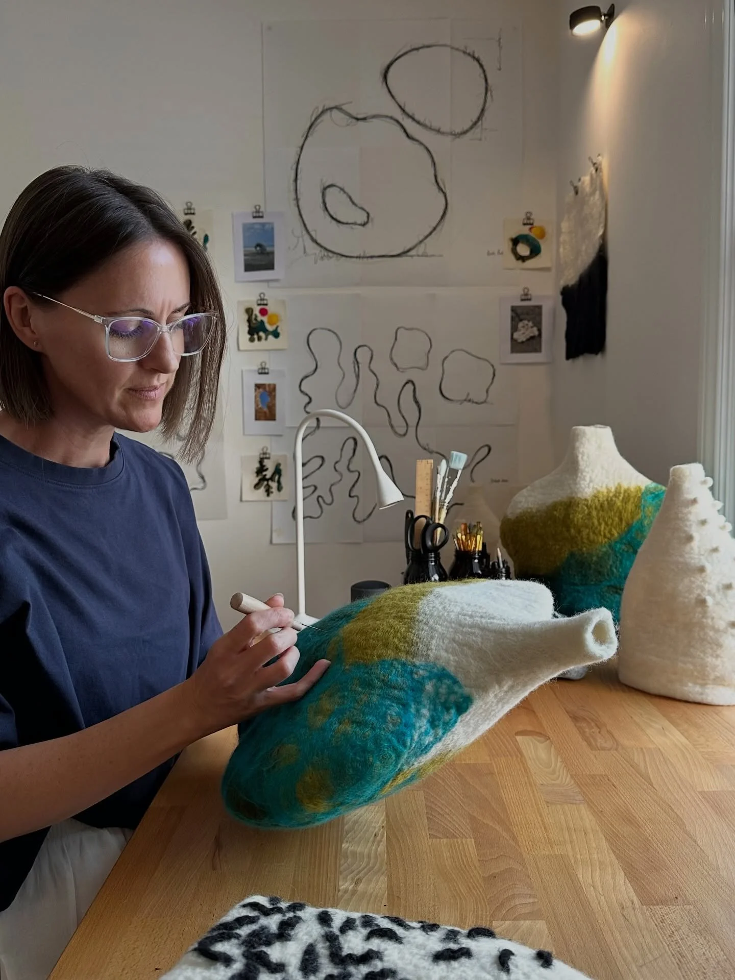 STUDIO REFLECTIONS...

Needle-felting studies inspired by the ebb and flow of the sea after a recent visit to my favourite stretch of coastline at Winterton.

Refining a collection of sculptural vessels, now gathered on the workbench and ready for th