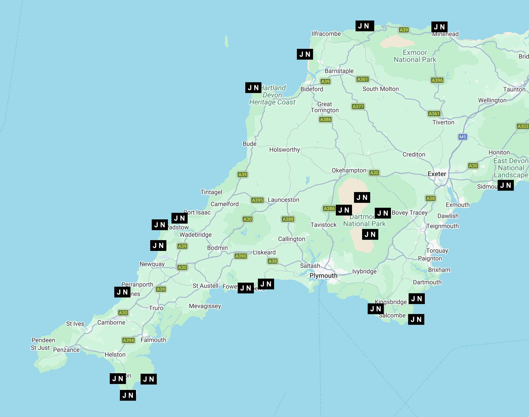 A map shows locations where Jenny Nash has painted along the South West Coast Path