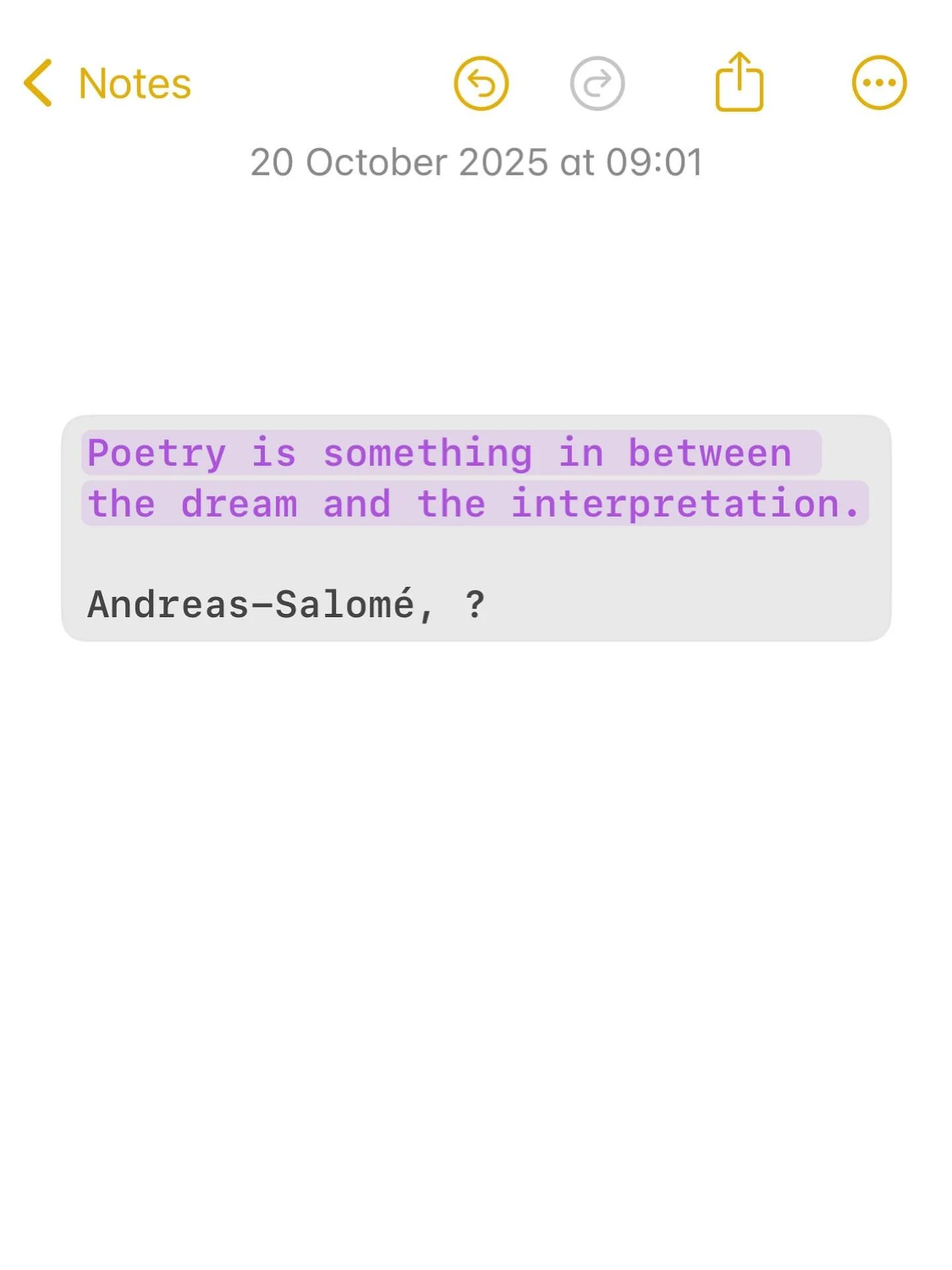 Lou Andreas-Salomé on poetry. 
A founding mother of psychoanalysis. Friend and muse to both Nietzsche and Freud. A pioneer. 
๐