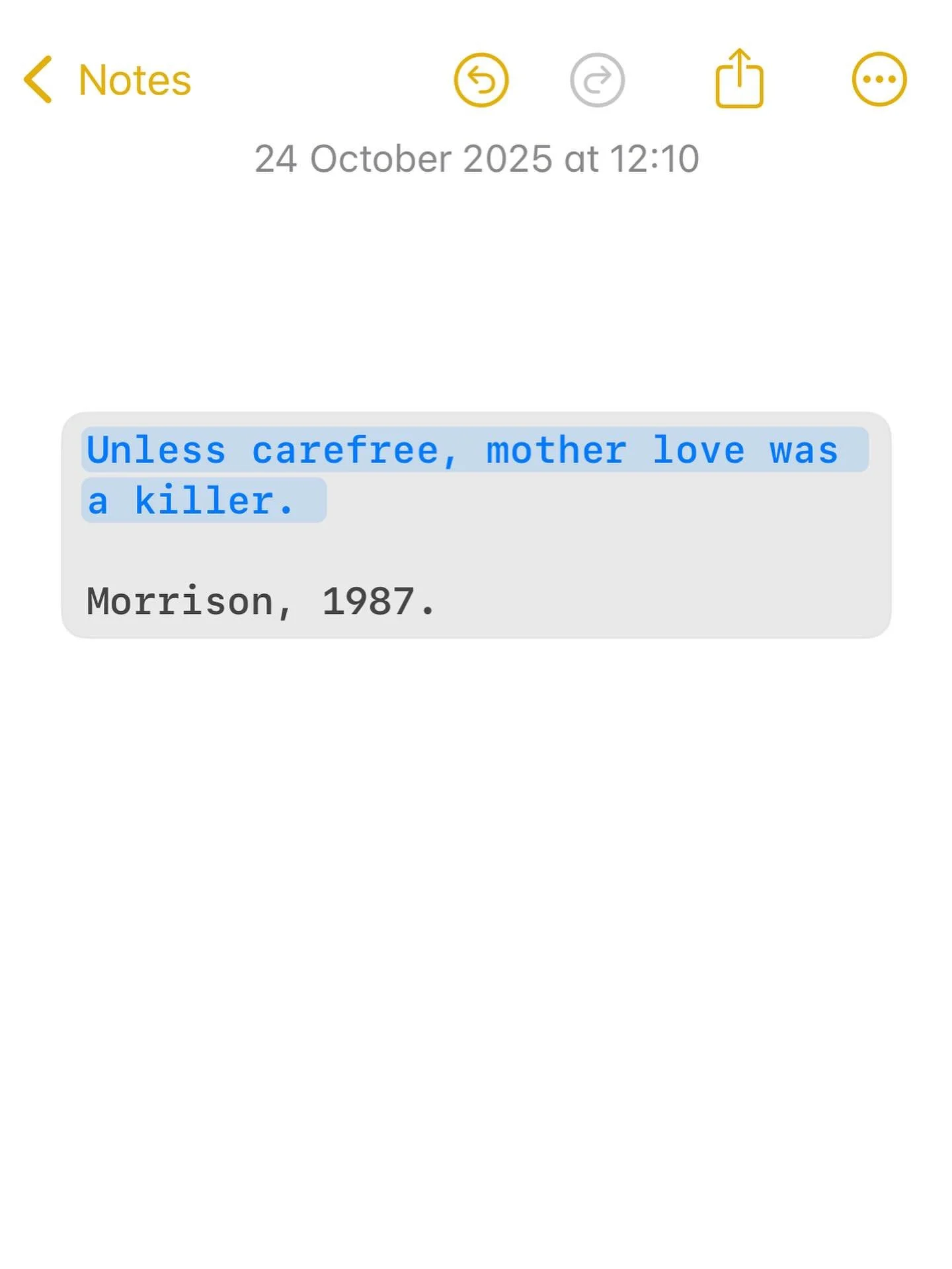 Toni Morrison on mother love. 
๐
@toni_morrison_society