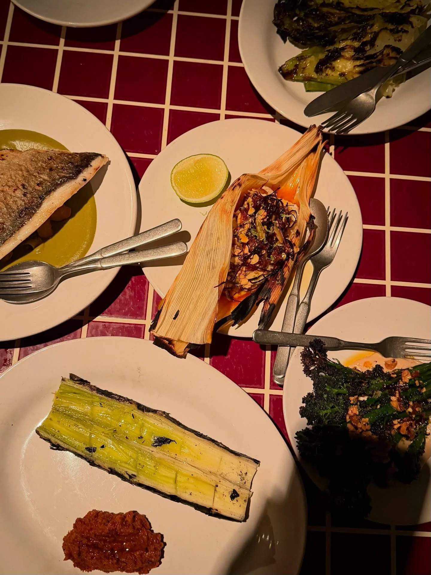 forgot to take a photo of dessert but it was two oysters (for a total of 6 throughout the meal) and a grilled pineapple ring with bergamot sorbet. i could&rsquo;ve sat here slurping down chilli oysters and that stunning gamay forever.