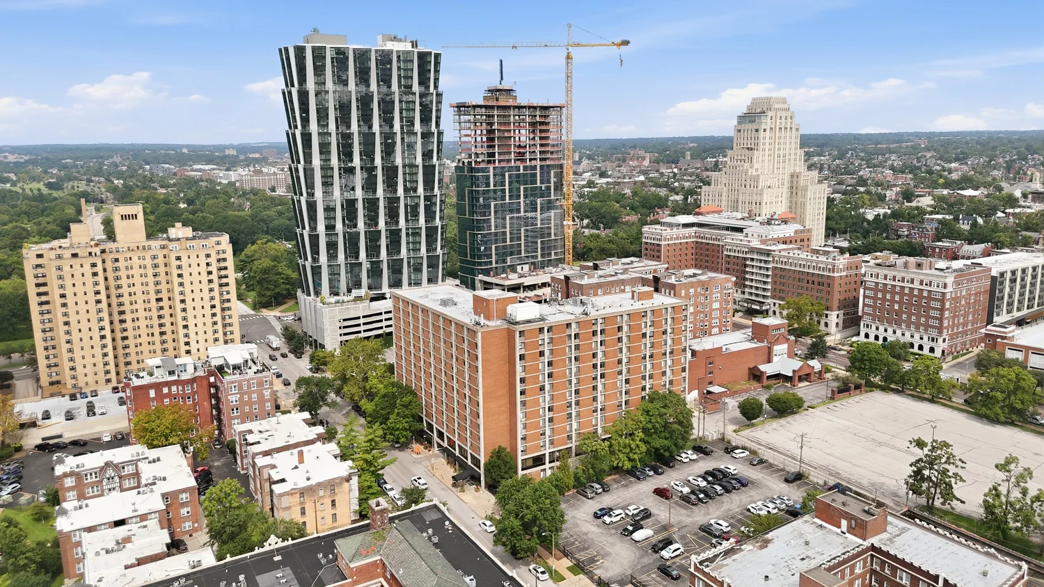 Aerial view of mid-rise buildings in St. Louis