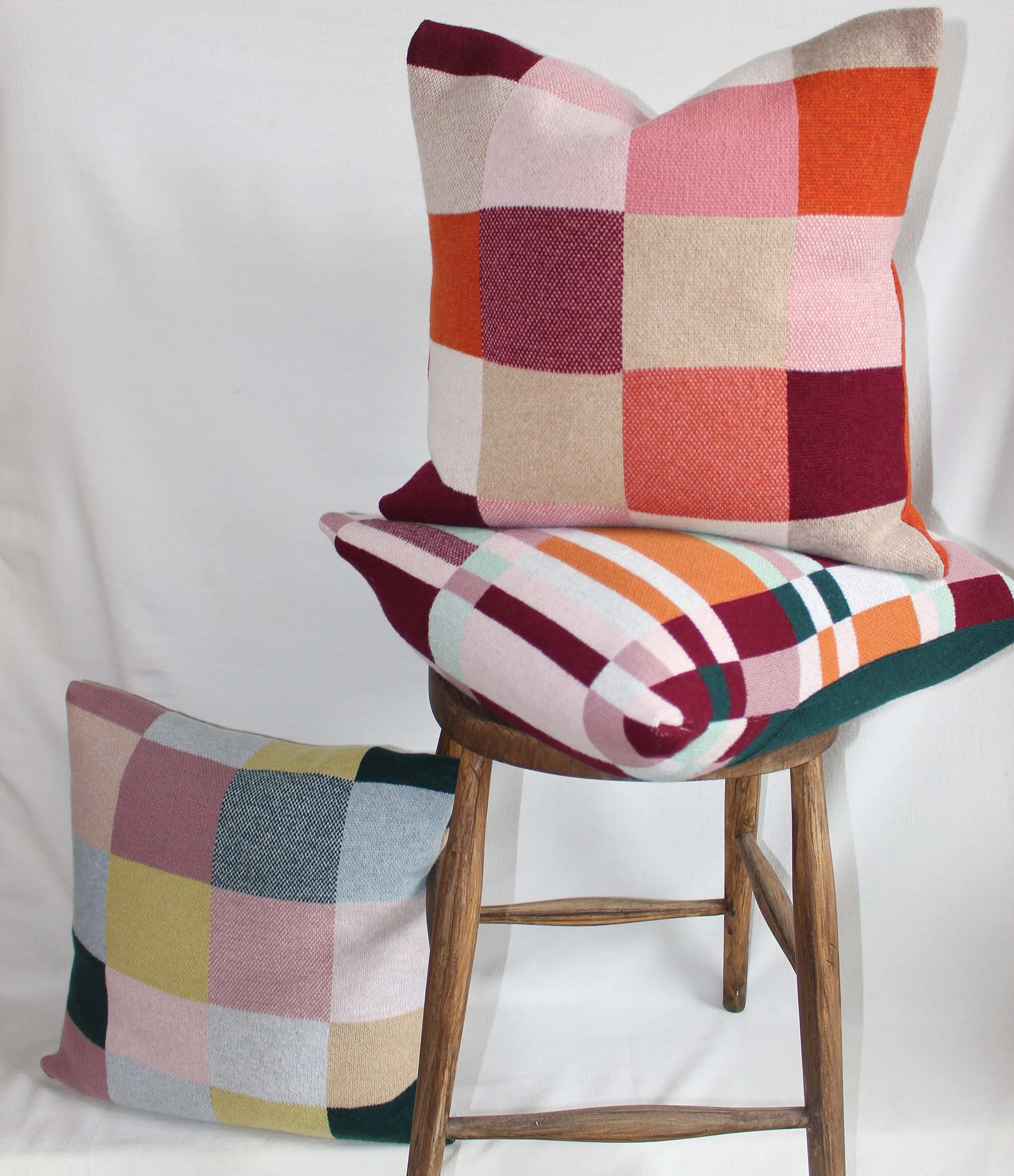 Patchwork cushion in rust — Knitluxe Studio