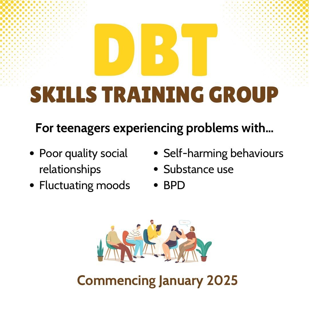 Facilitated by a psychologist experienced in Dialectical Behaviour Therapy (DBT) and DBT group facilitation, commencing January 2025.
#DBT #grouptherapy #therapyforteens #dbtskills #dbttherapy