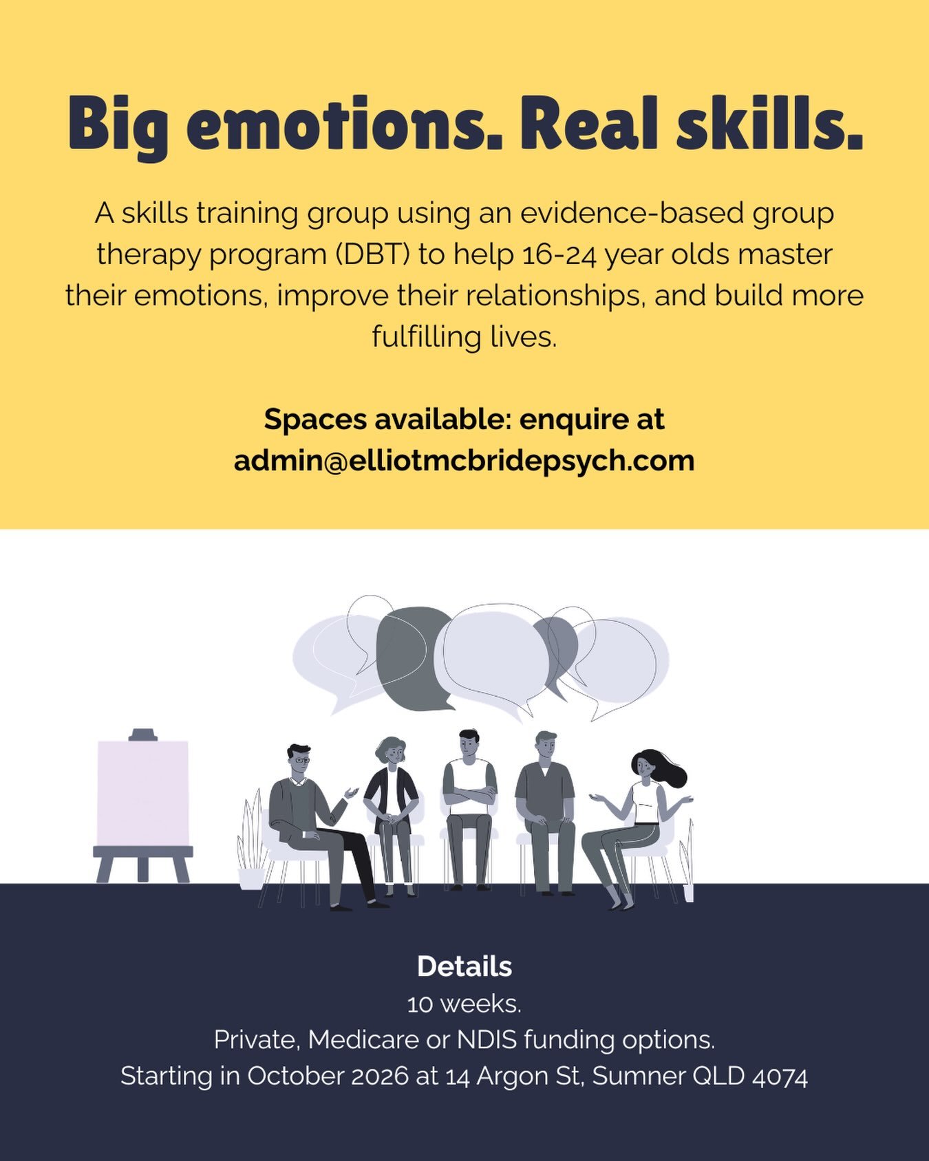 A Dialectical Behaviour Therapy group for late-teens and early-adults starting later in 2026 - enquire directly or professionals can send referrals to admin@elliotmcbridepsych.com ⭐️📝