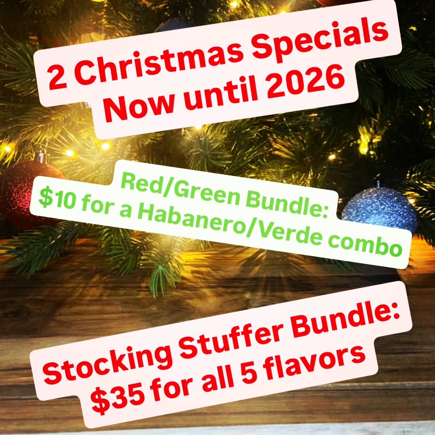 🚨 2 CHRISTMAS BUNDLES NOW AVAILABLE!!! 🚨

1️⃣ Christmas Colors Bundle - $10 for Habanero + Verde 

2️⃣ Stocking Stuffer Bundle - $35 for all five flavors

DON'T MISS OUT! Now until 2026 - visit our website to purchase. LOCAL DELIVERY / PICKUP AVAIL
