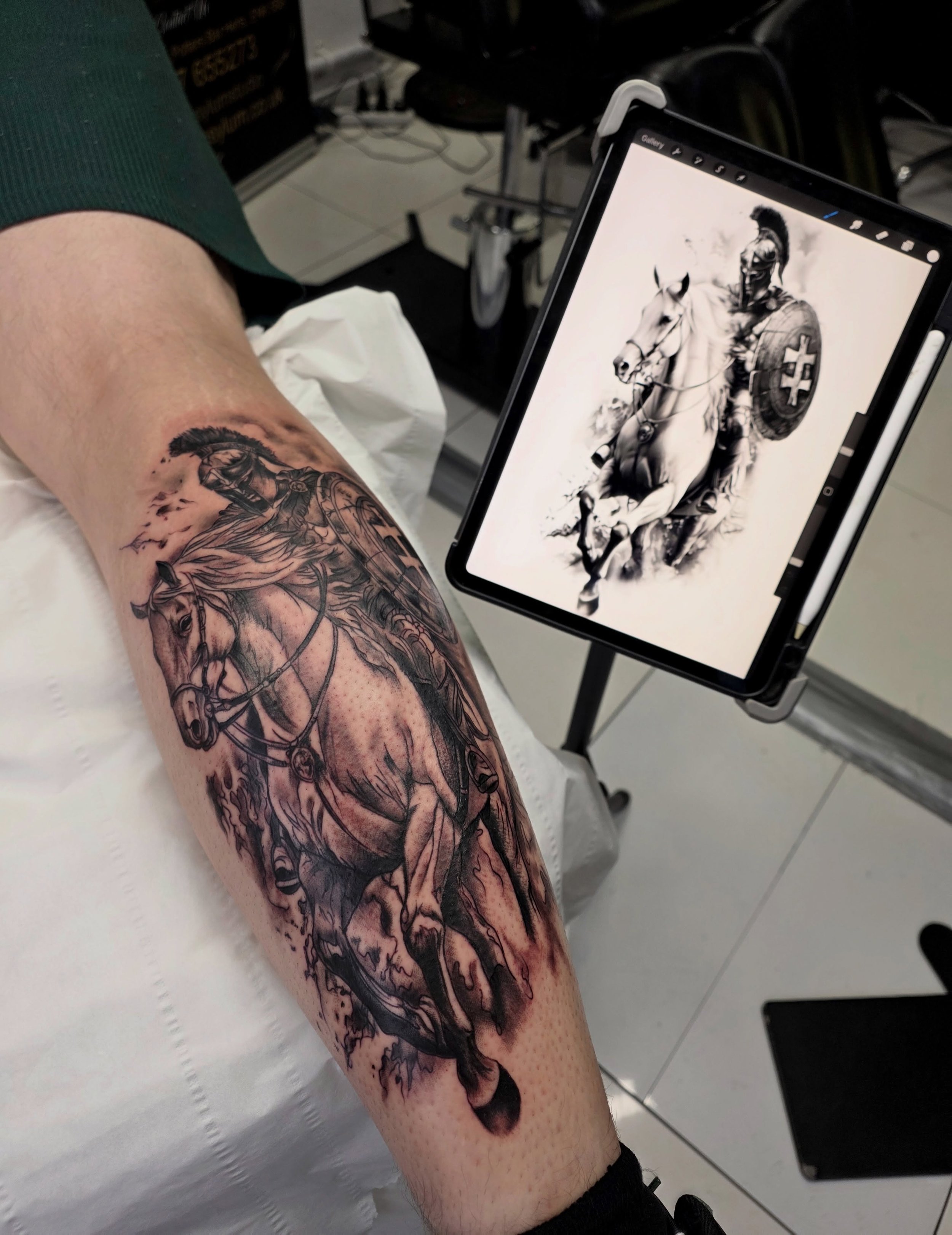 Custom design warrior on calf for Gus, sat like a legend. See you in the next session bro 👊 More to come&hellip;..

✦

Artist: @inkdbymaz 

DM us to book a consultation or your next tattoo, or give us a call on 01707 655273.

✦

Sponsored by:
@kwadr