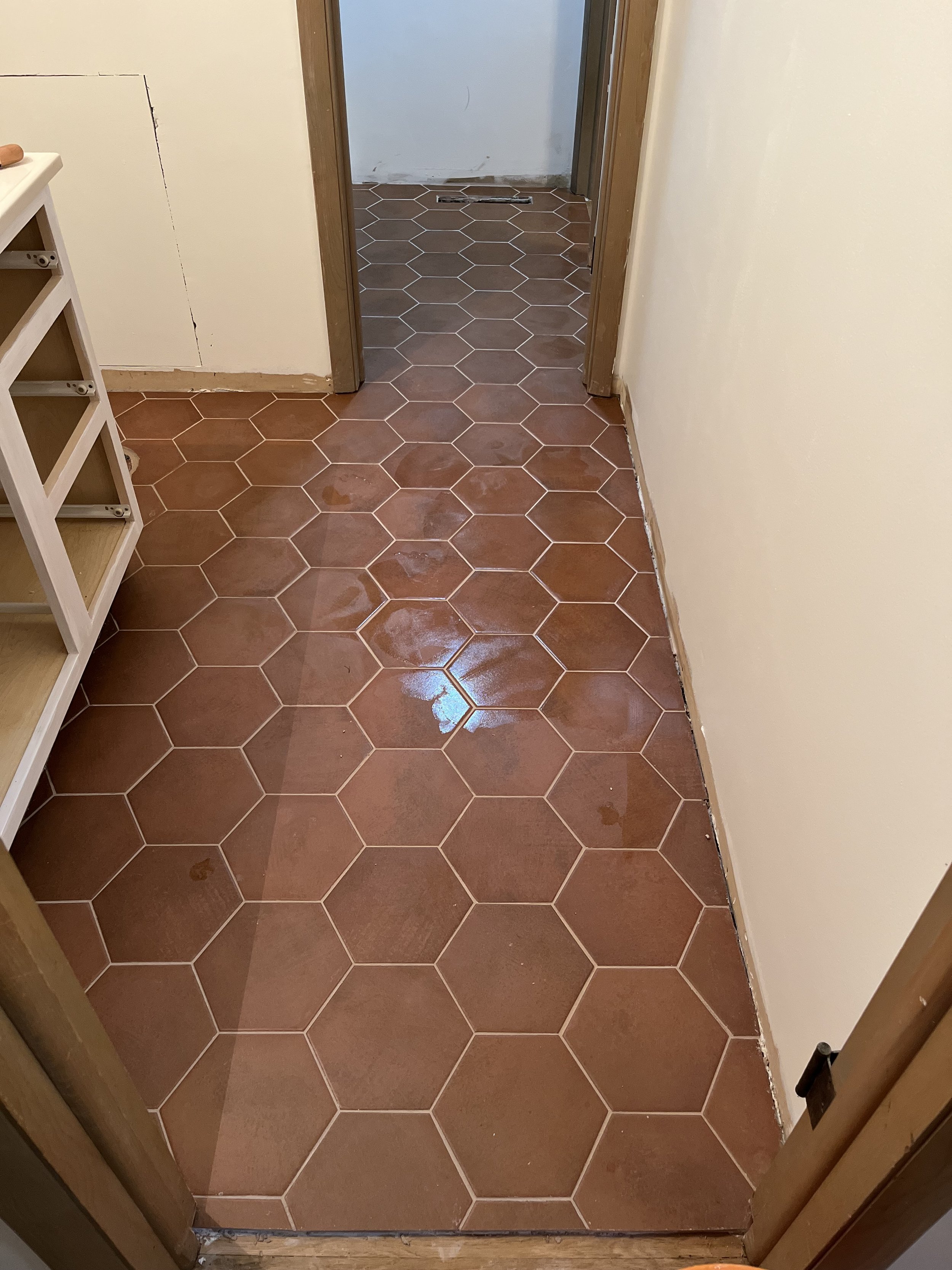 Beautiful hex tile in updated master bath.