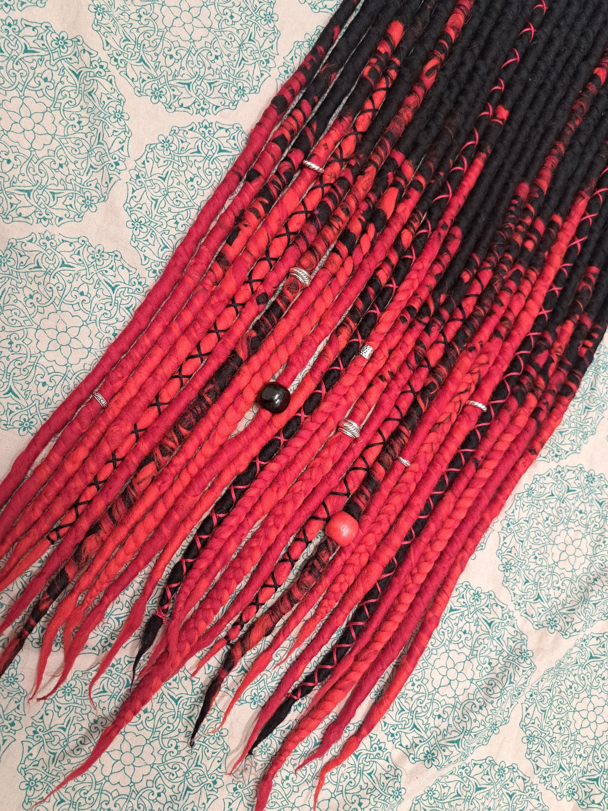 red and black wool dreadlocks extensions