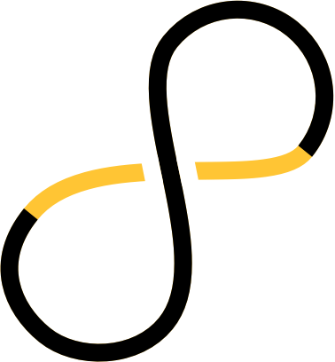 Abstract black and yellow infinity symbol on white background