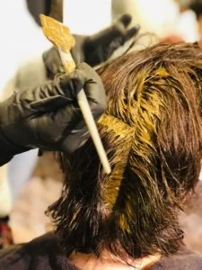 Coloration végétale aux plantes 100 % naturelles, appliquée avec de l’eau filtrée pour préserver la santé, la brillance et le volume des cheveux.