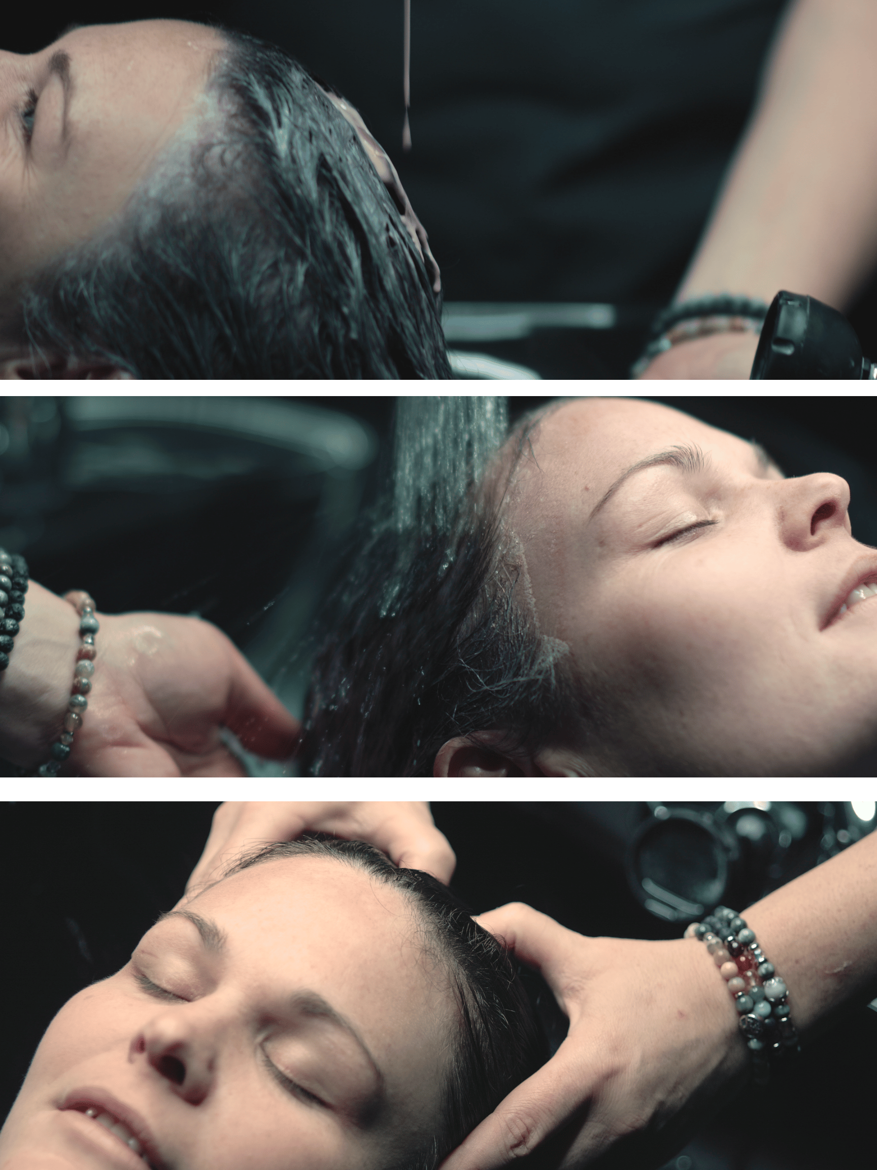 L’application du soin rythmobiologique est suivie d’un rinçage délicat et d’un massage shiatsu crânien, favorisant la relaxation, l’activation de la circulation sanguine et l’absorption optimale des bienfaits du soin.