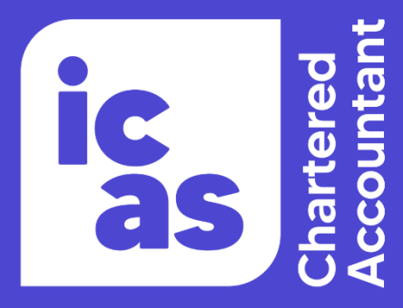 ICAs Chartered Accountant logo with blue background and white text