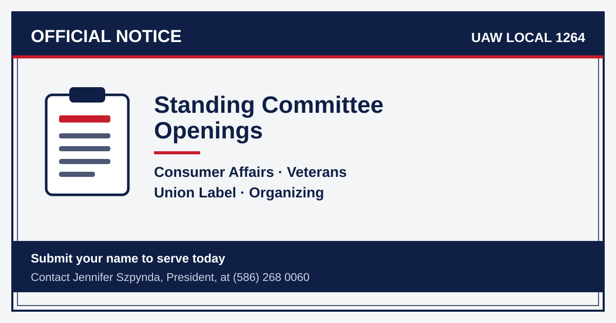 Official Notice: Standing Committee Openings