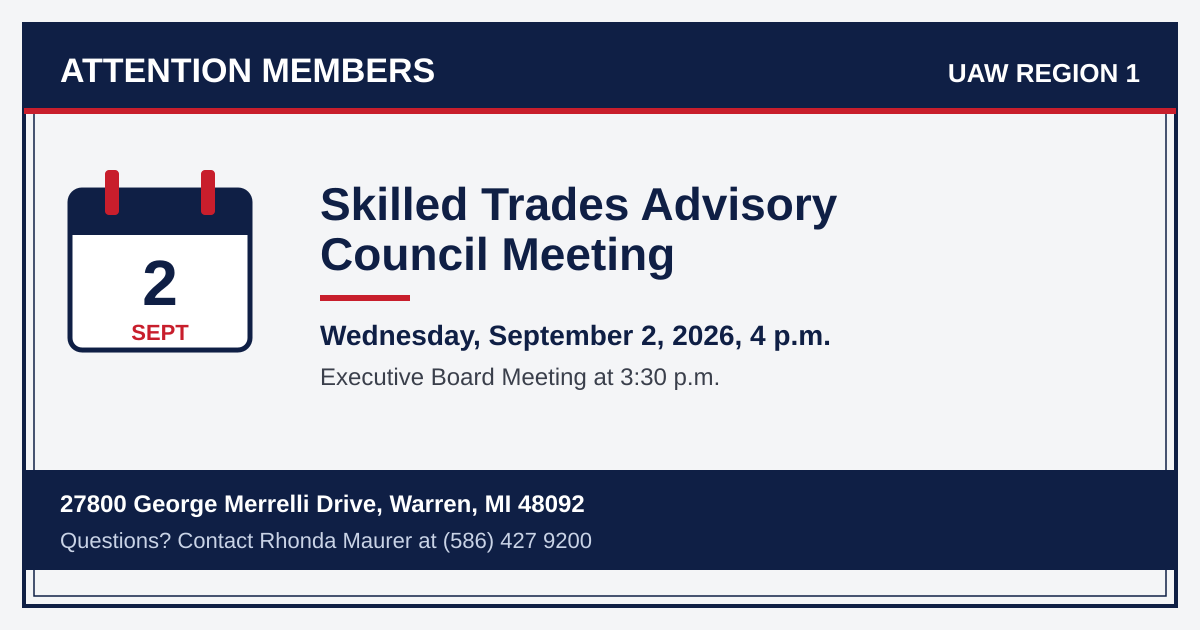 Region 1 Skilled Trades Advisory Council Meeting