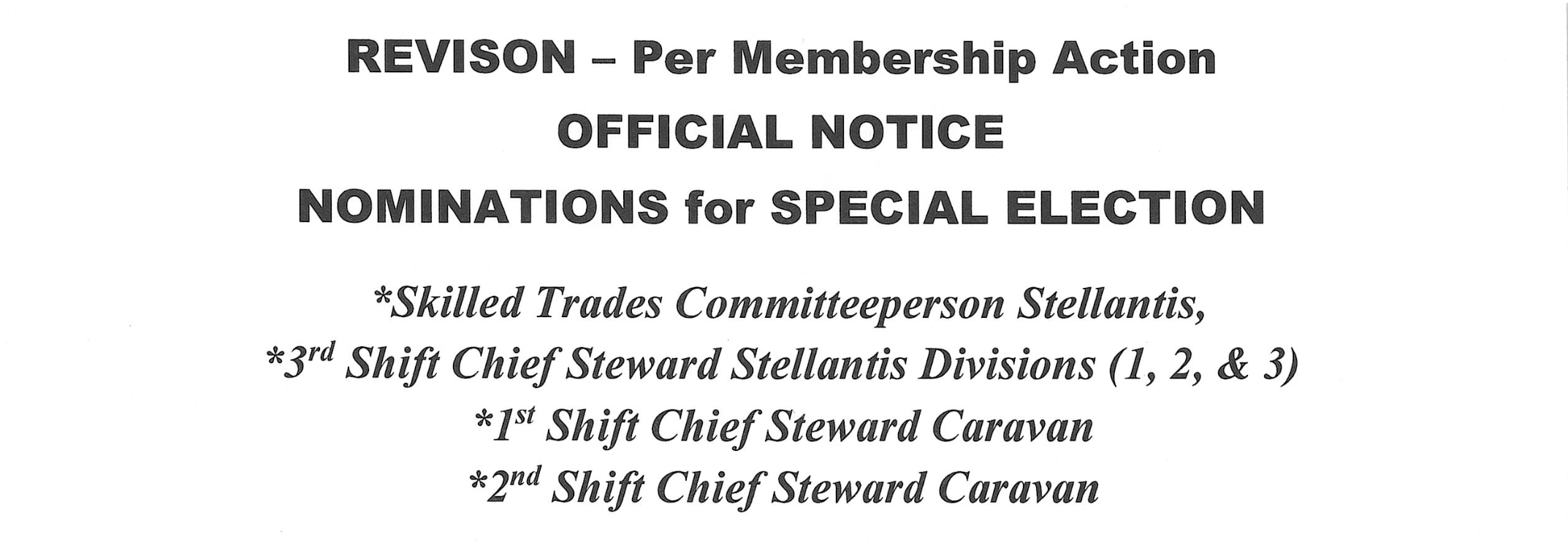 Official Notice: Nominations for Special Election (Revised)